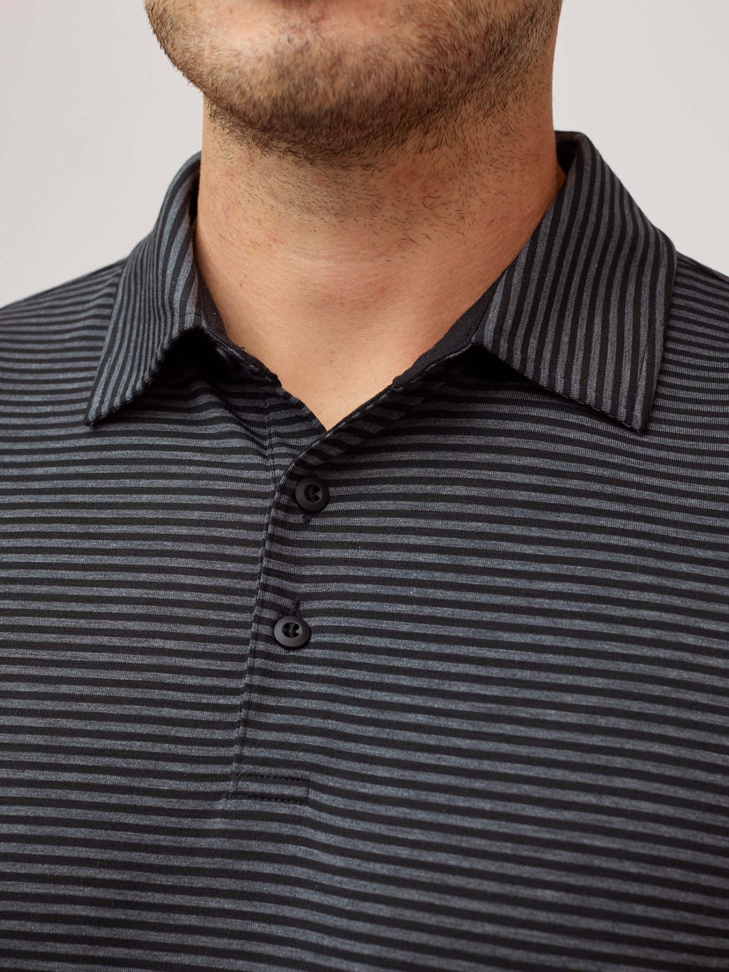Black + Charcoal Striped Performance Polo