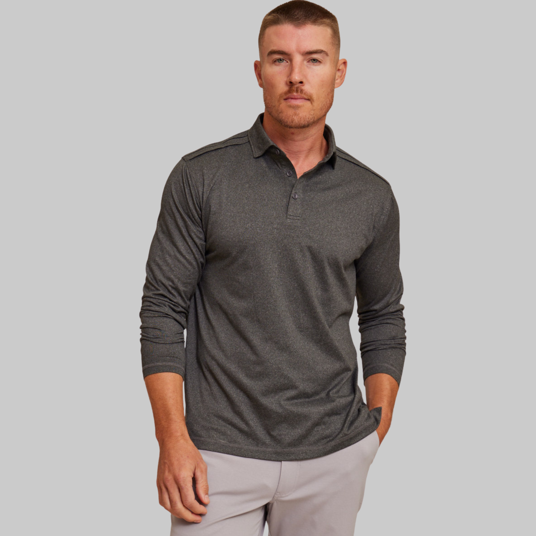The Voyager - Performance LS Polo - Onyx Heather