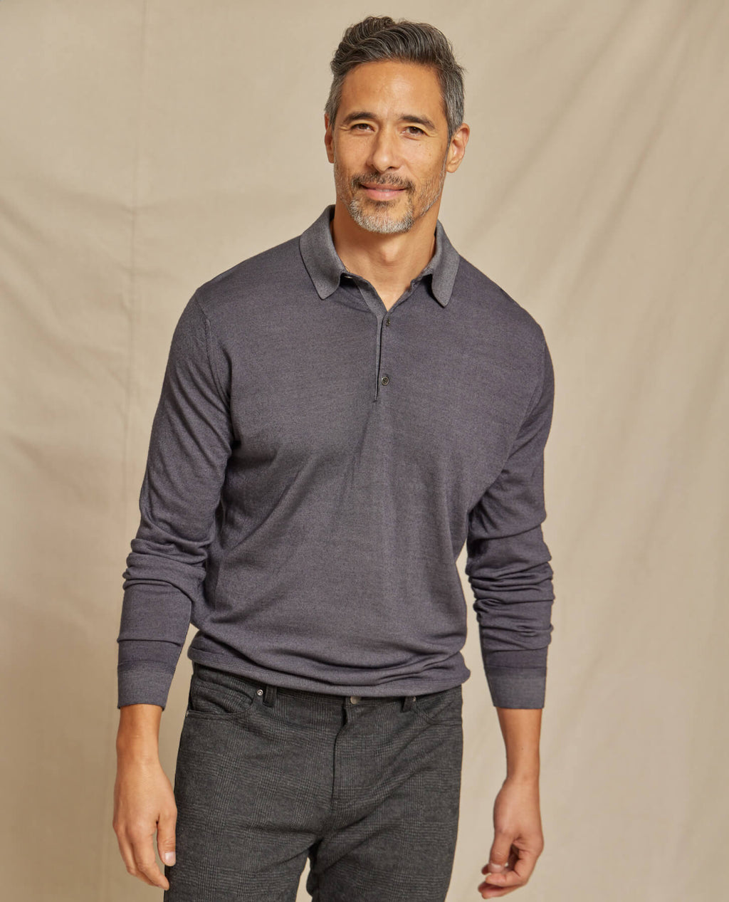 The Harrison - LS Lightweight MERINOmax Polo - Steel