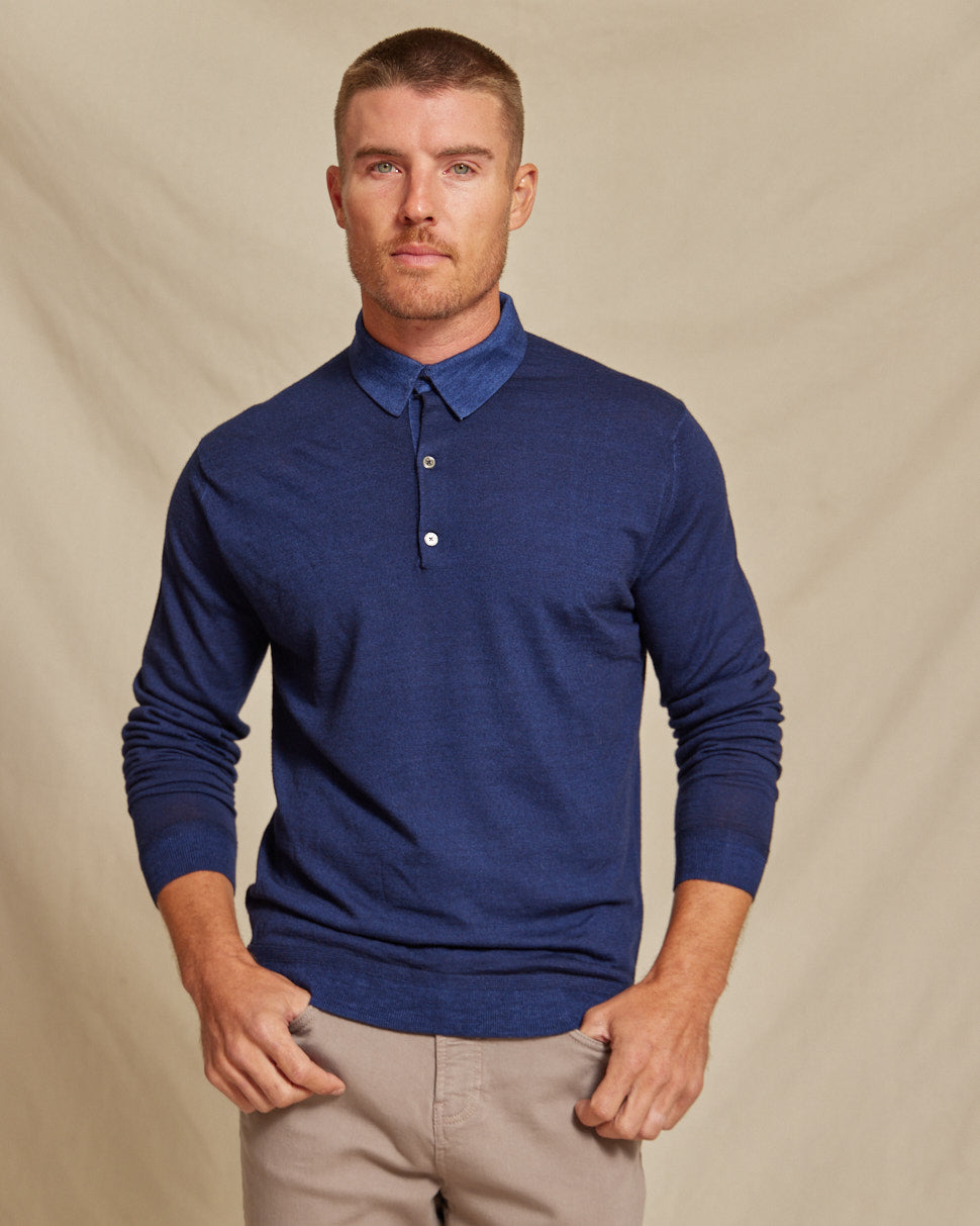 The Harrison - LS Lightweight MERINOmax Polo - Navy