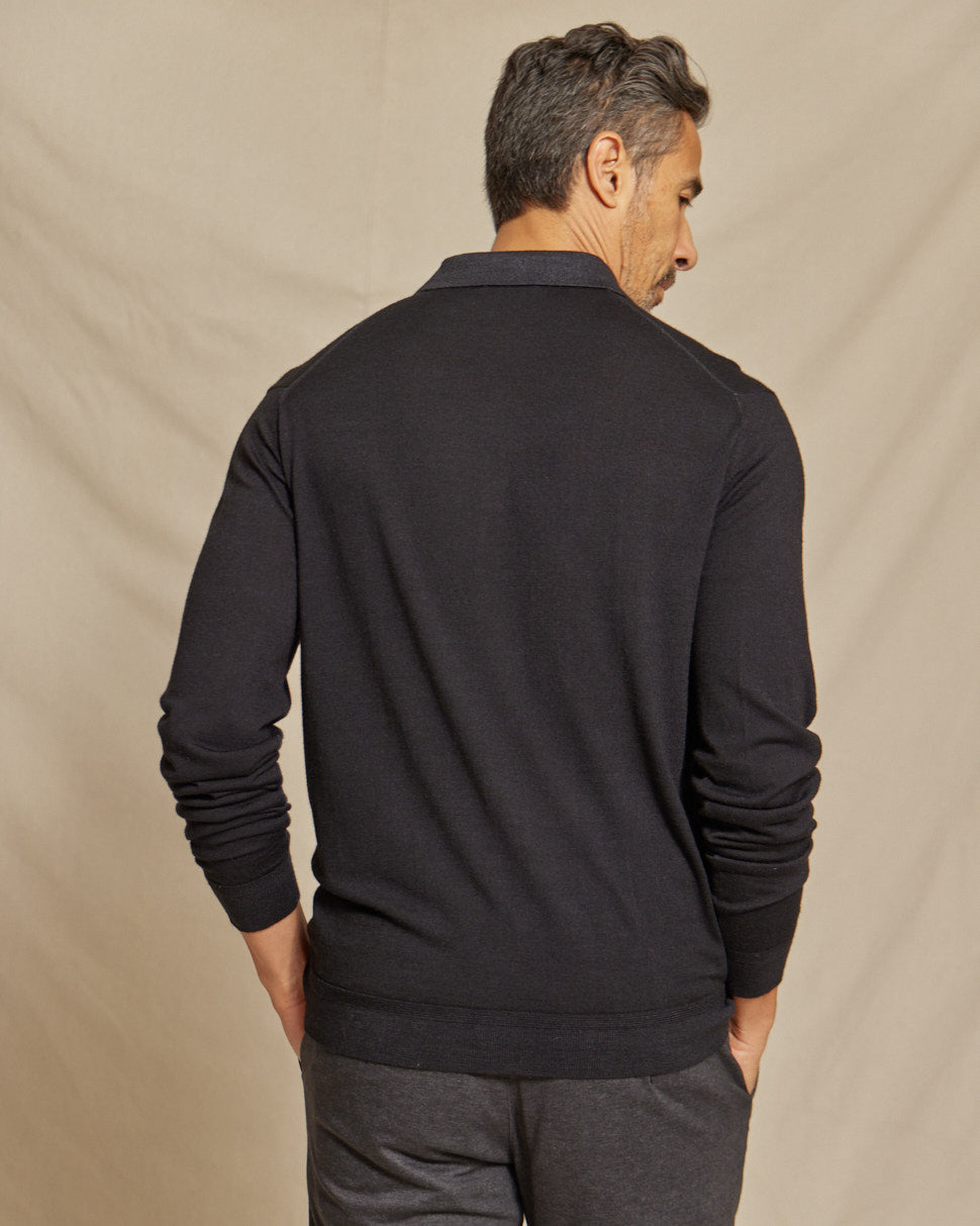 The Harrison - LS Lightweight MERINOmax Polo - Black