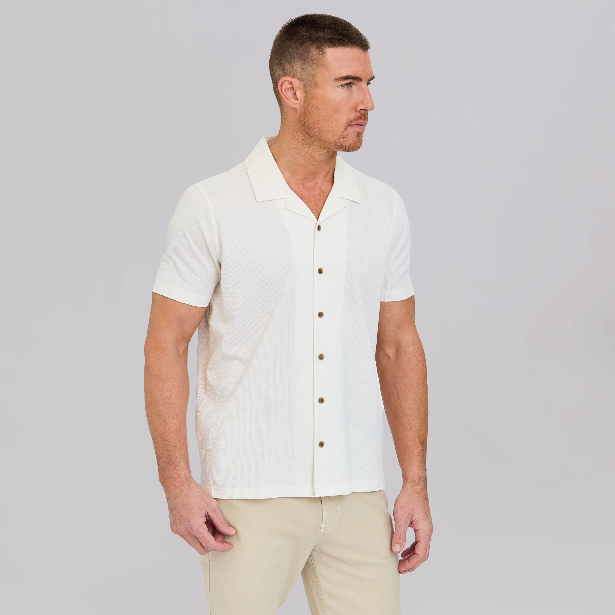 The Bodhi - Stretch Seersucker Cabana Shirt - White