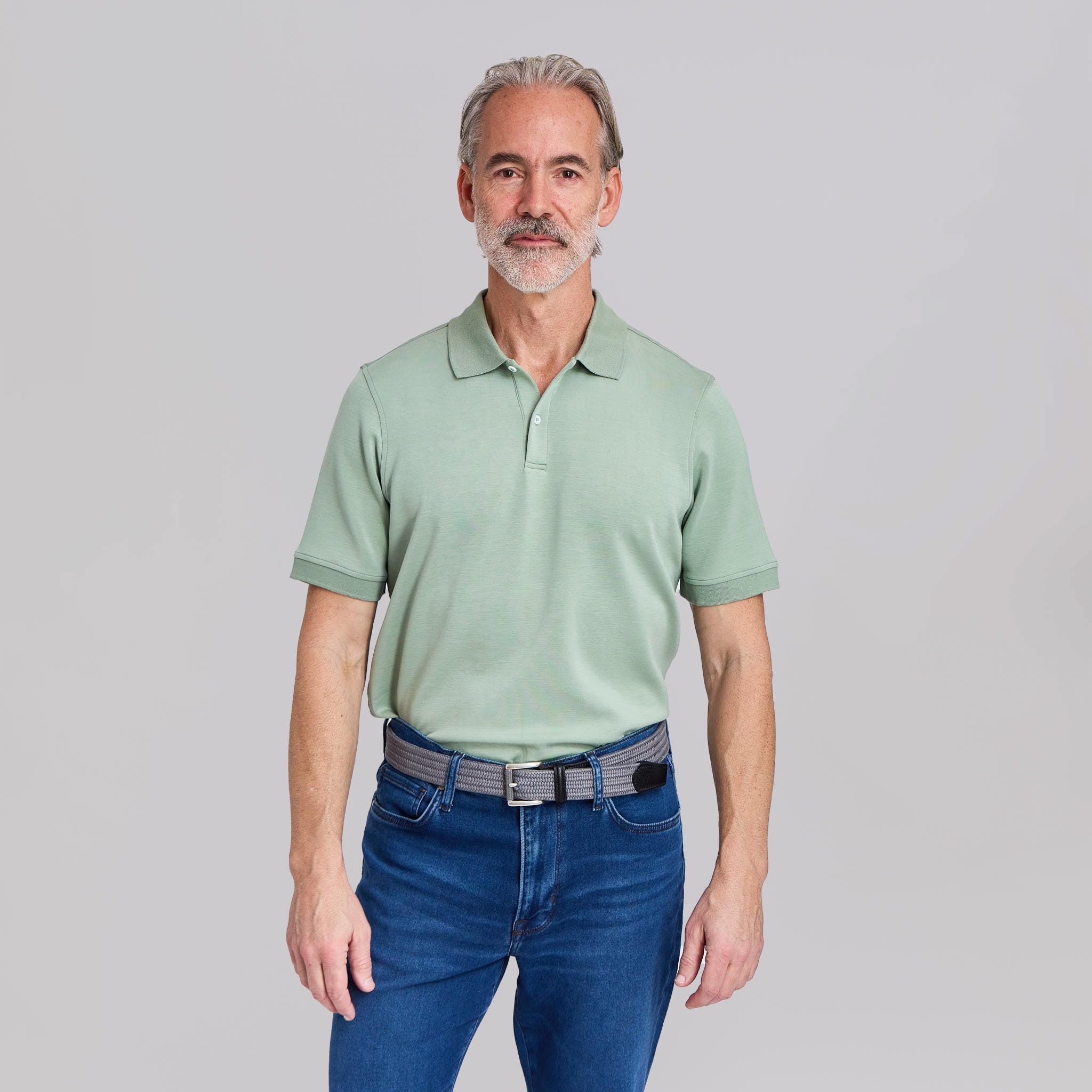 The Holden - Sand Washed Double Knit SS Polo - Pine
