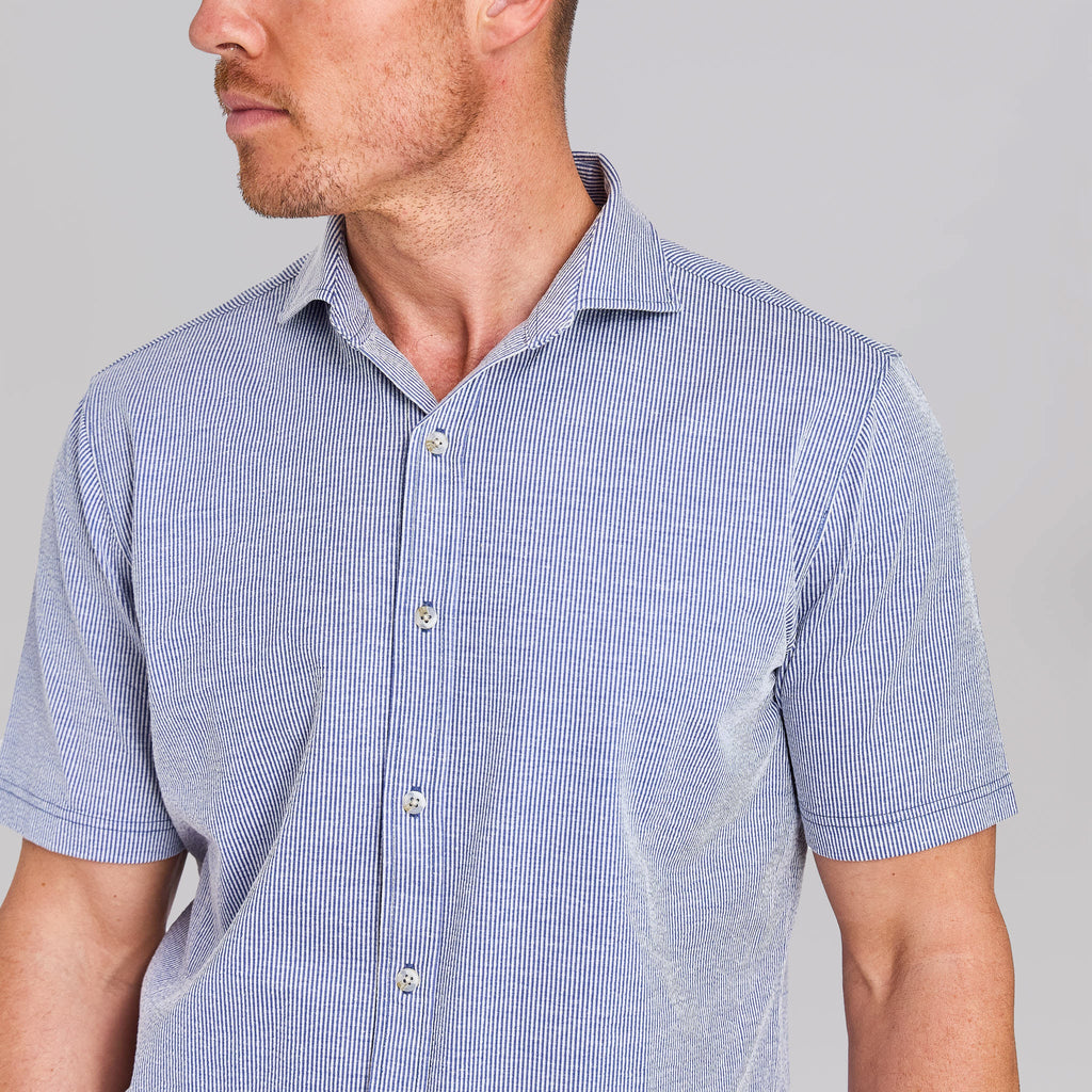 The Cole - Stretch Seersucker SS Shirt - Navy/White