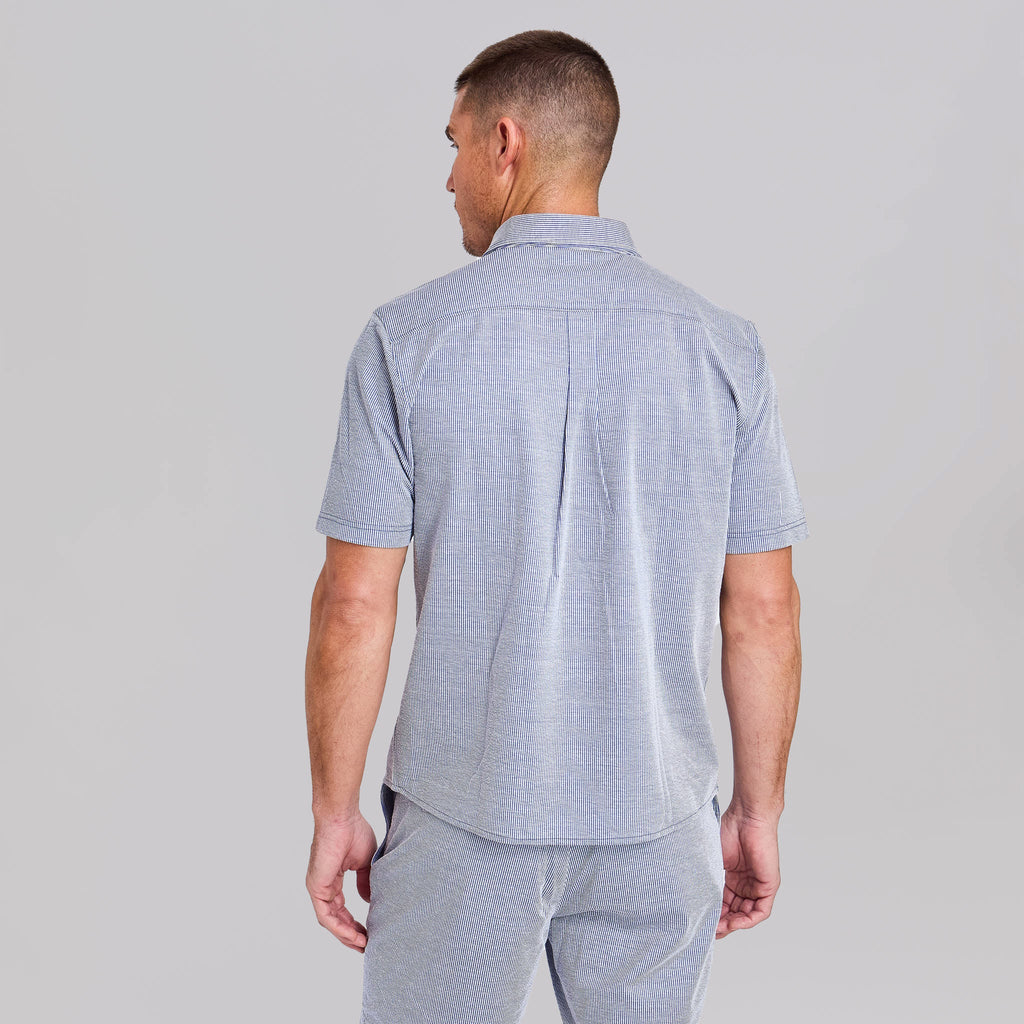 The Cole - Stretch Seersucker SS Shirt - Navy/White