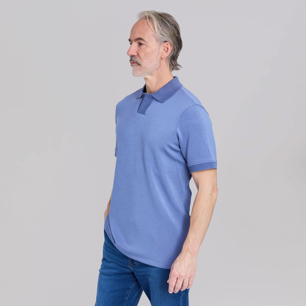 The Yates - Sand Washed Double Knit SS Polo - Lagoon