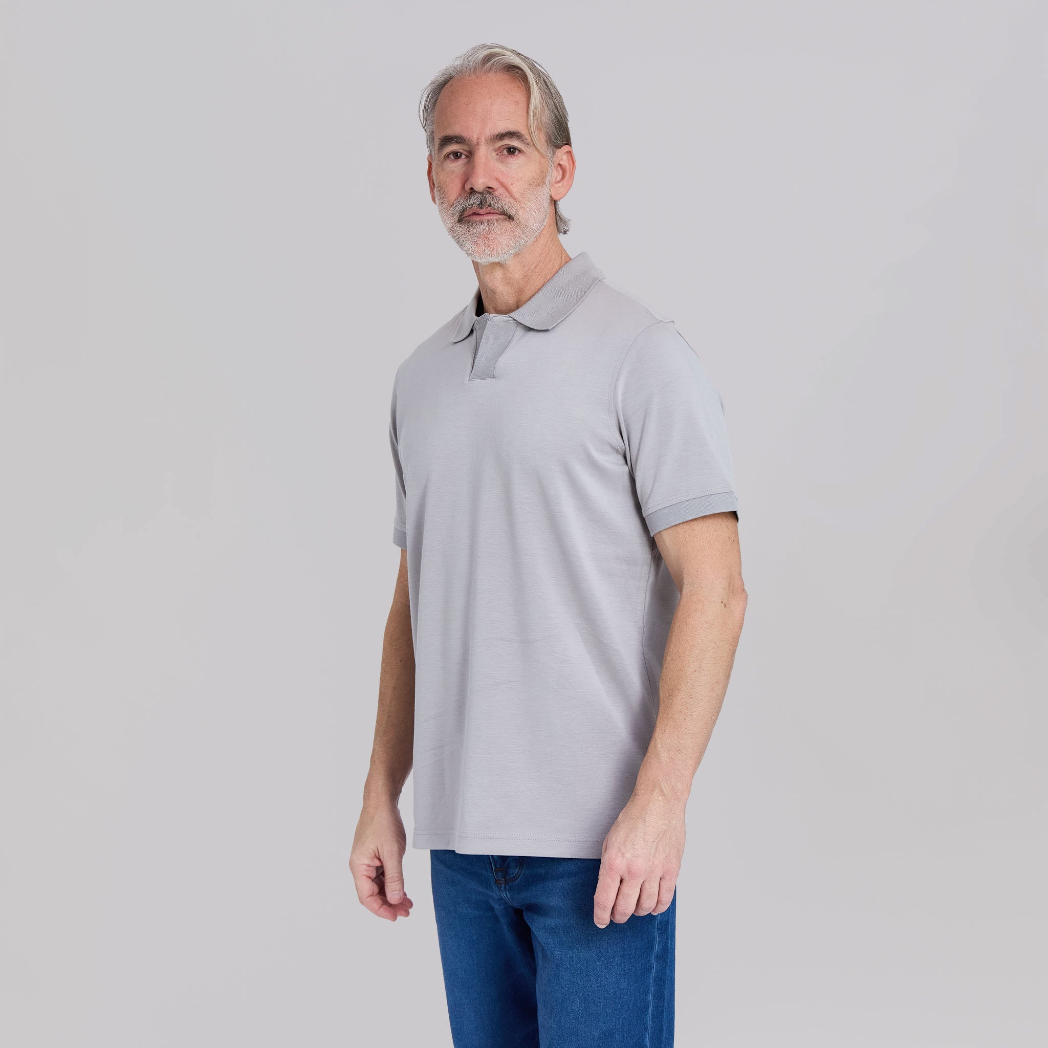 The Yates - Sand Washed Double Knit SS Polo - Mist Grey