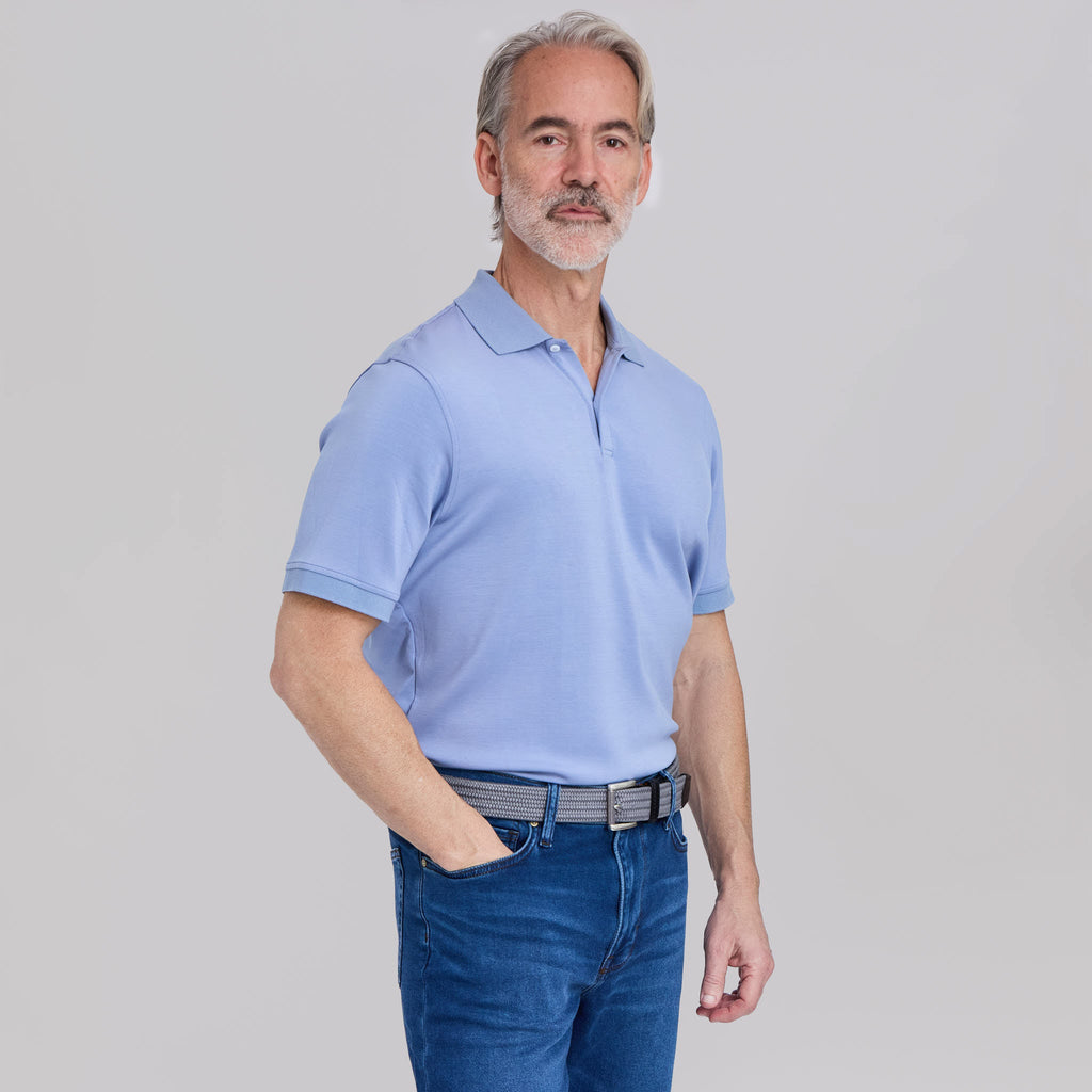 The Holden - Sand Washed Double Knit SS Polo - Blue Dusk