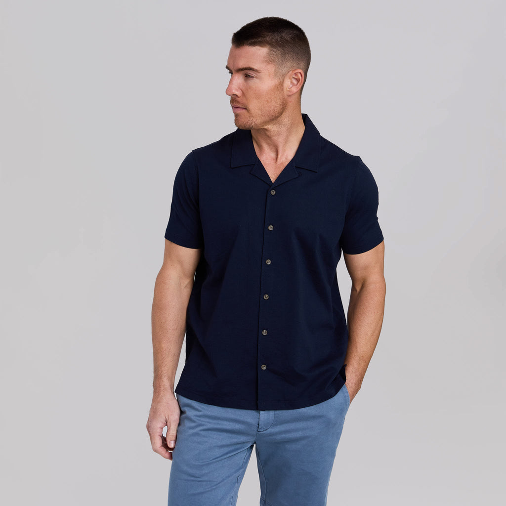 The Bodhi - Stretch Seersucker Cabana Shirt - Navy