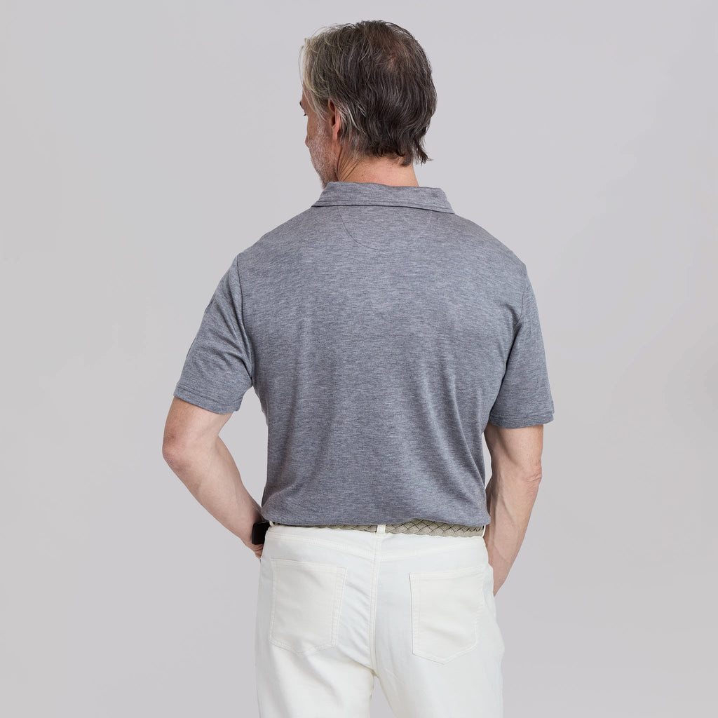 The Everett - Double Placket Johnny Collar Polo - Grey/White
