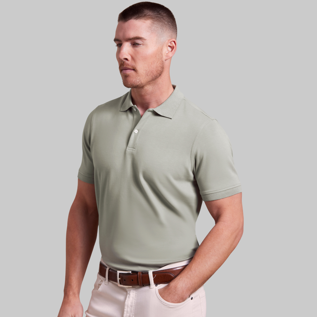 The Holden - Sand Washed Double Knit SS Polo - Olivine