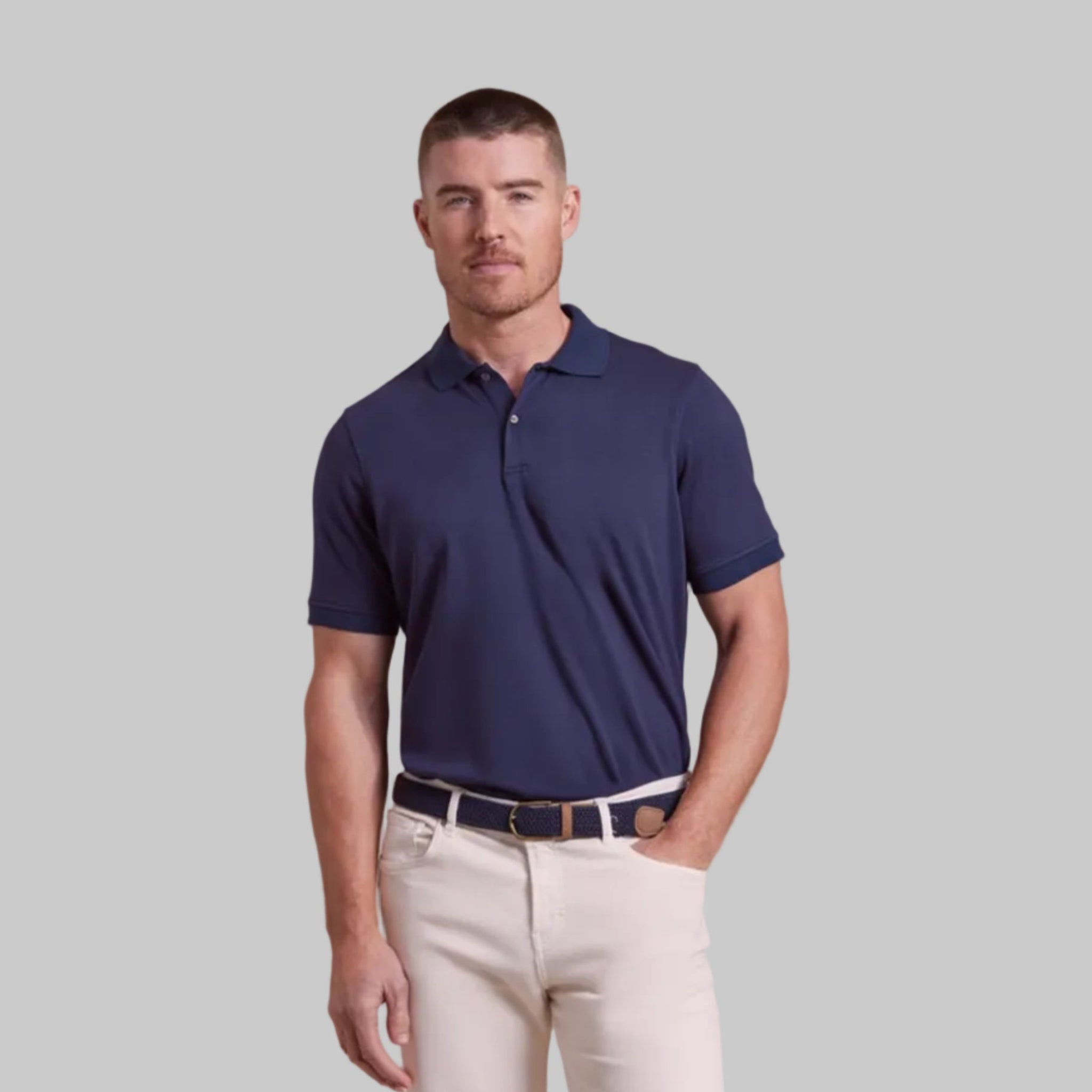 The Holden - Sand Washed Double Knit SS Polo - Navy