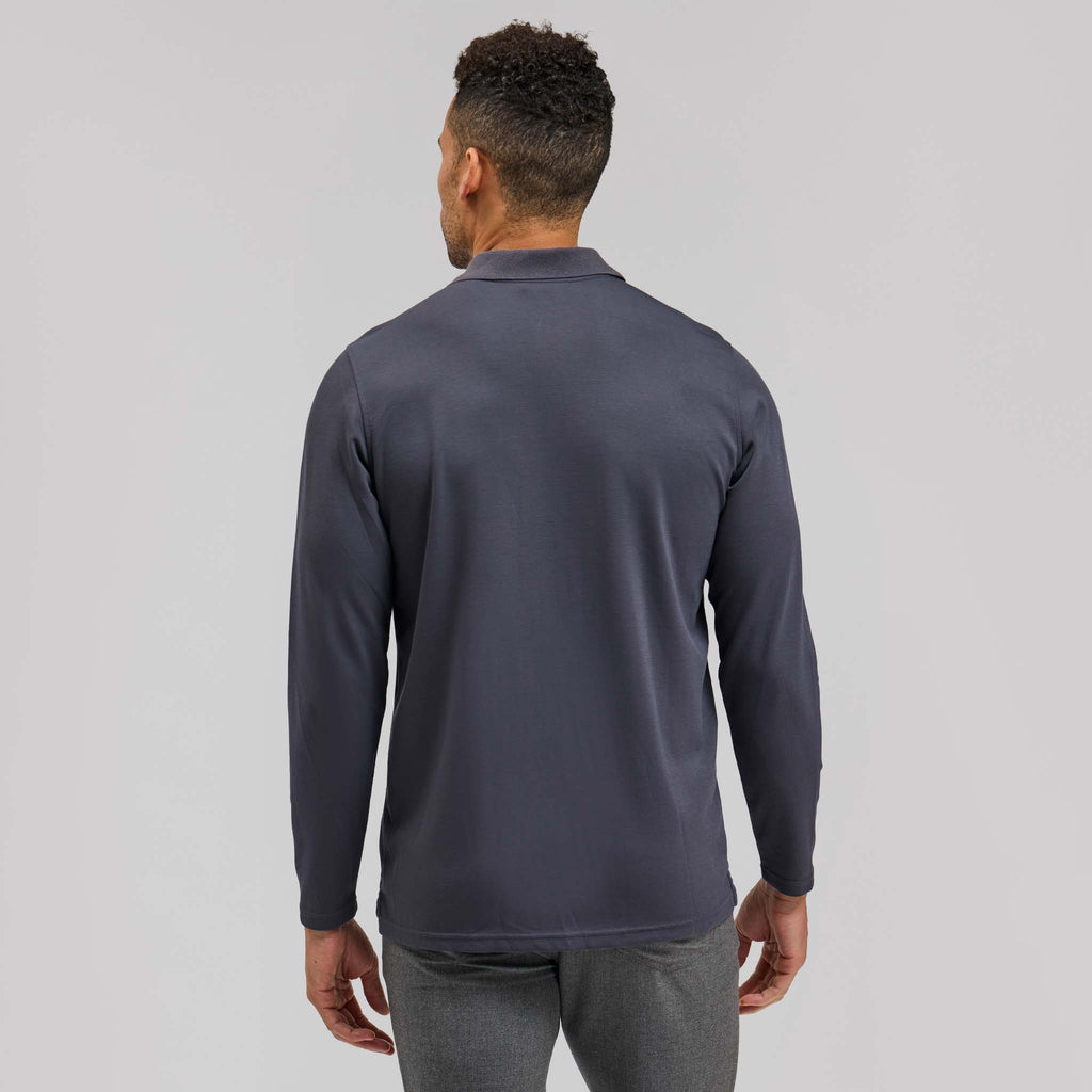The Holden - Stone Washed Double Knit LS Polo - Charcoal