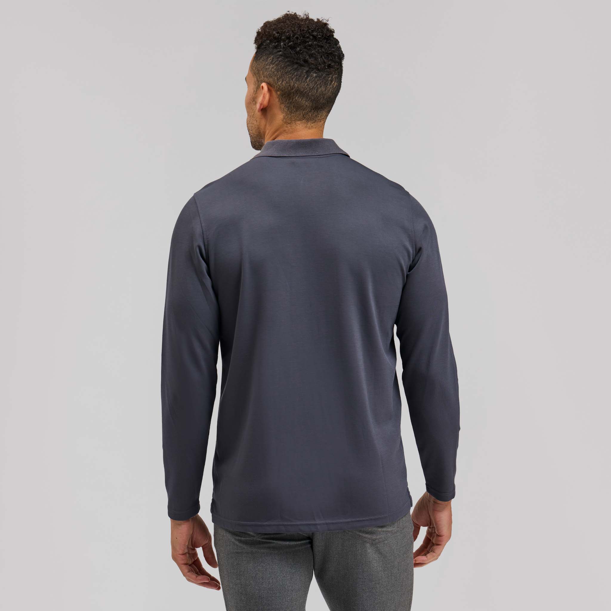 The Holden - Stone Washed Double Knit LS Polo - Charcoal