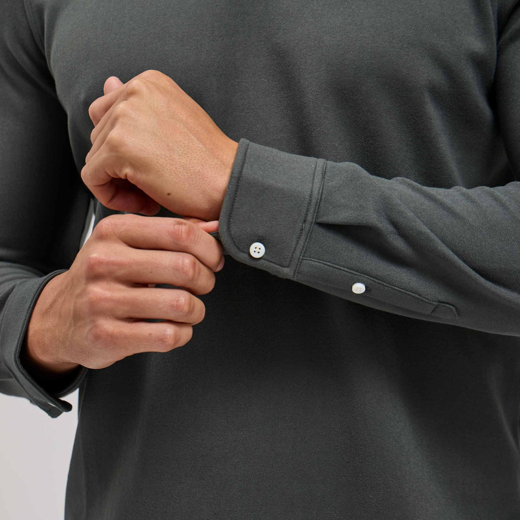 The Braden - Tech Wool Long Sleeve Polo - Cedar