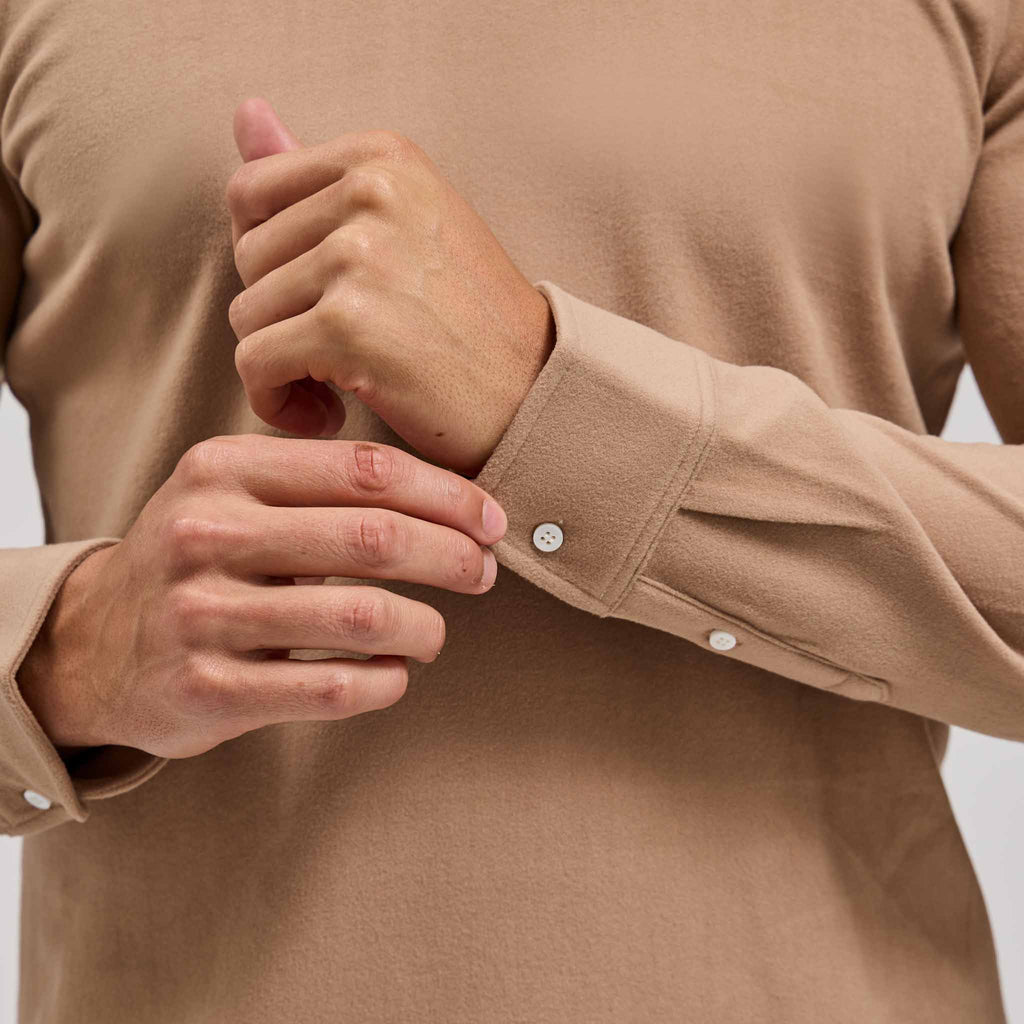 The Braden - Tech Wool Long Sleeve Polo - Bisque
