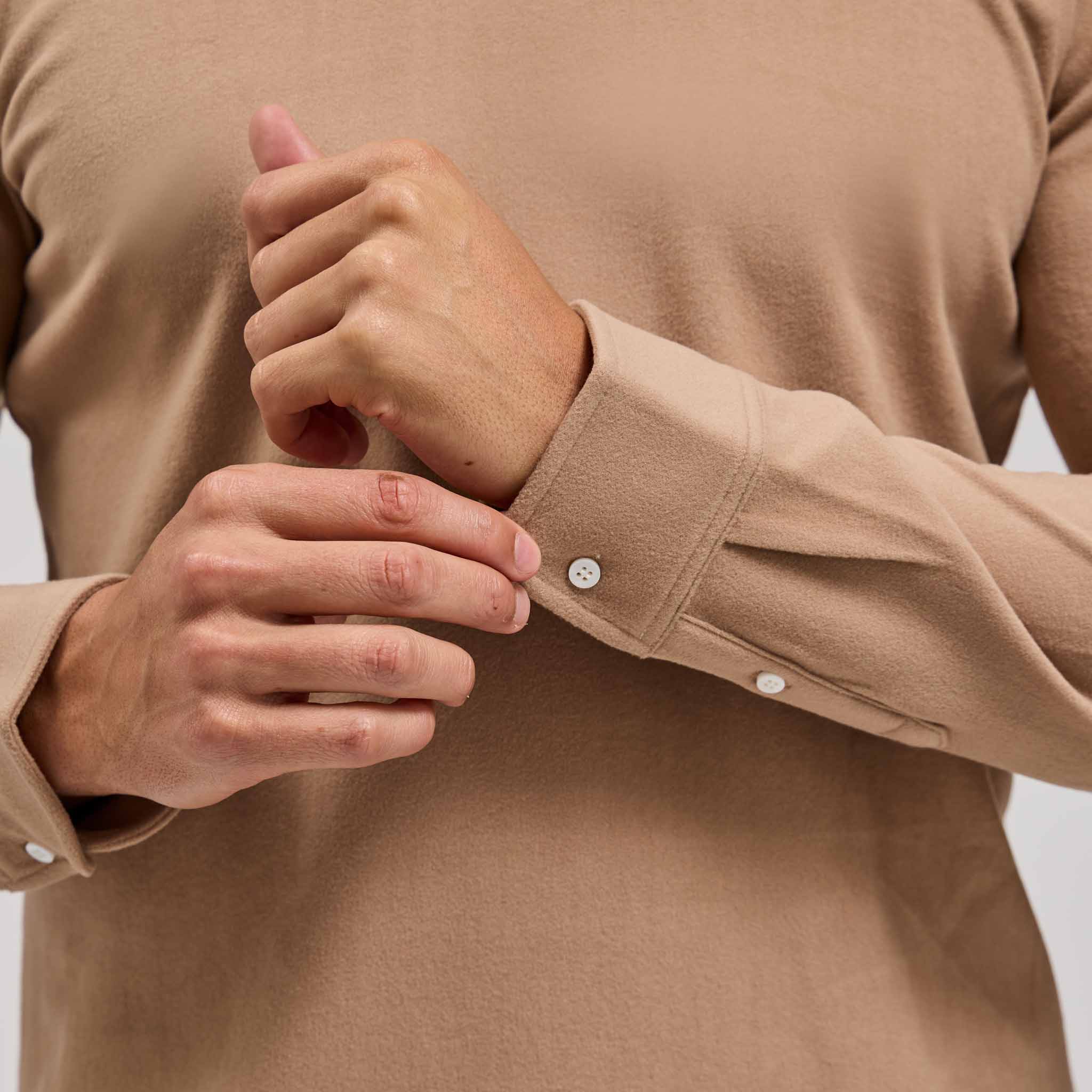 The Braden - Tech Wool Long Sleeve Polo - Bisque