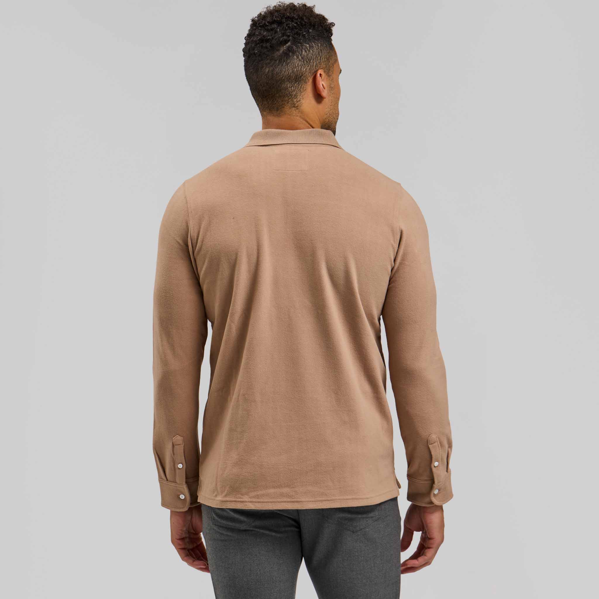 The Braden - Tech Wool Long Sleeve Polo - Bisque