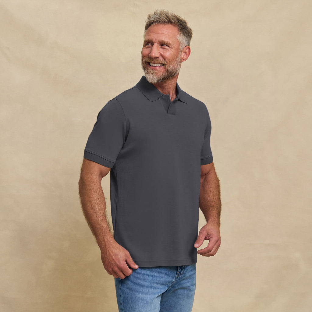 The Yates - Sand Washed Double Knit SS Polo - Charcoal