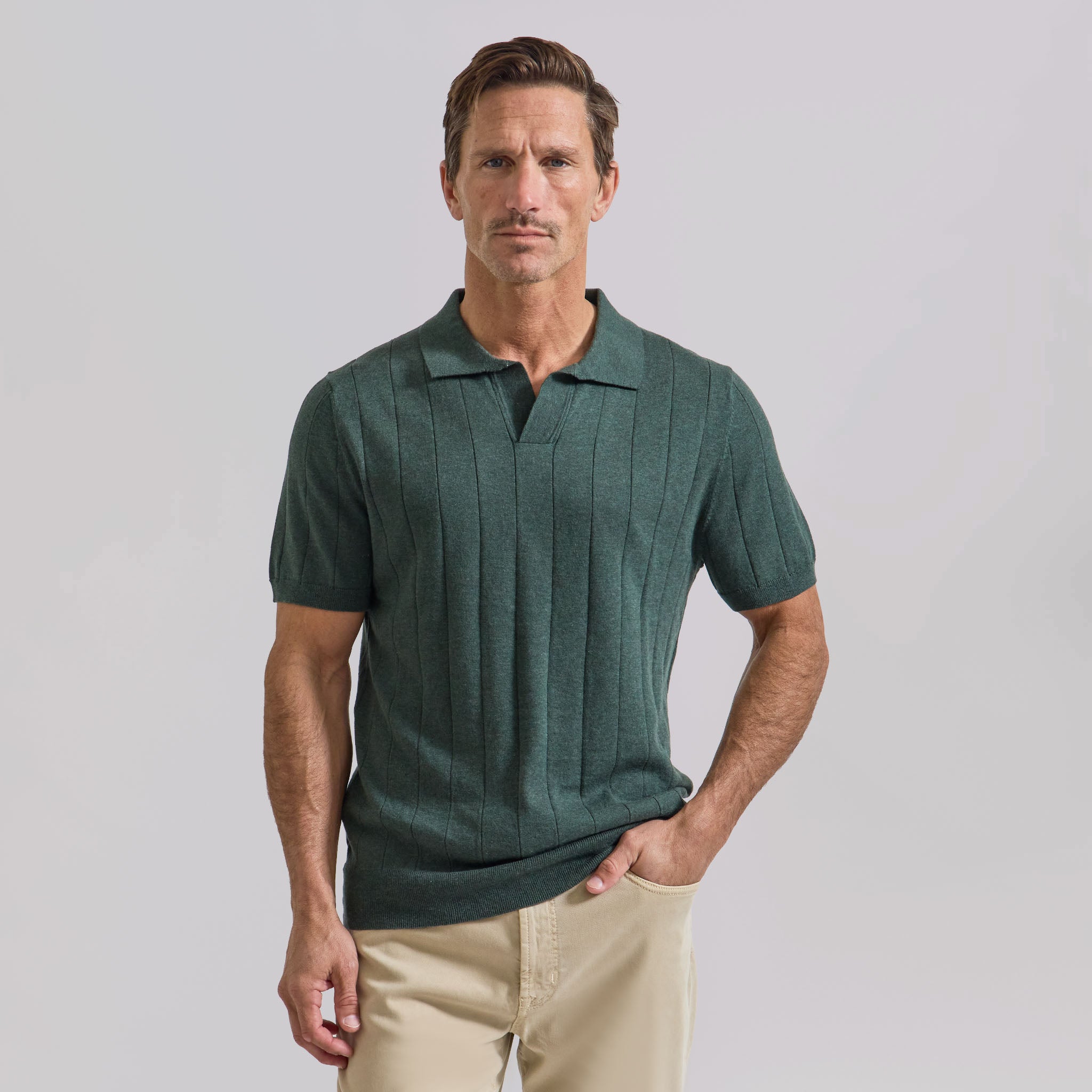 The Pearson - Cotton/Cashmere Striped SS Polo - Sage