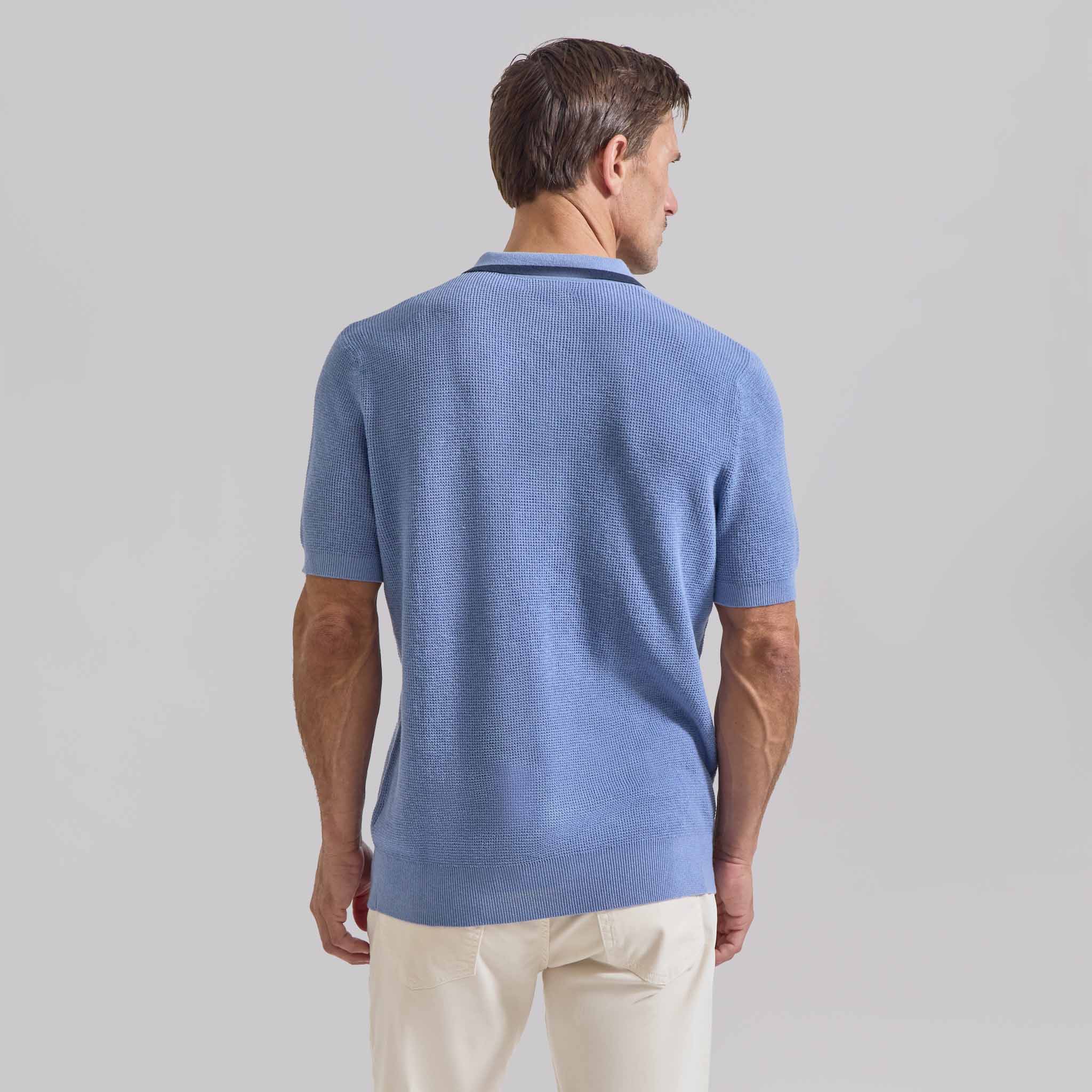 The Adair - Cotton Cashmere SS Polo w/Tipping - Sky Blue / Navy