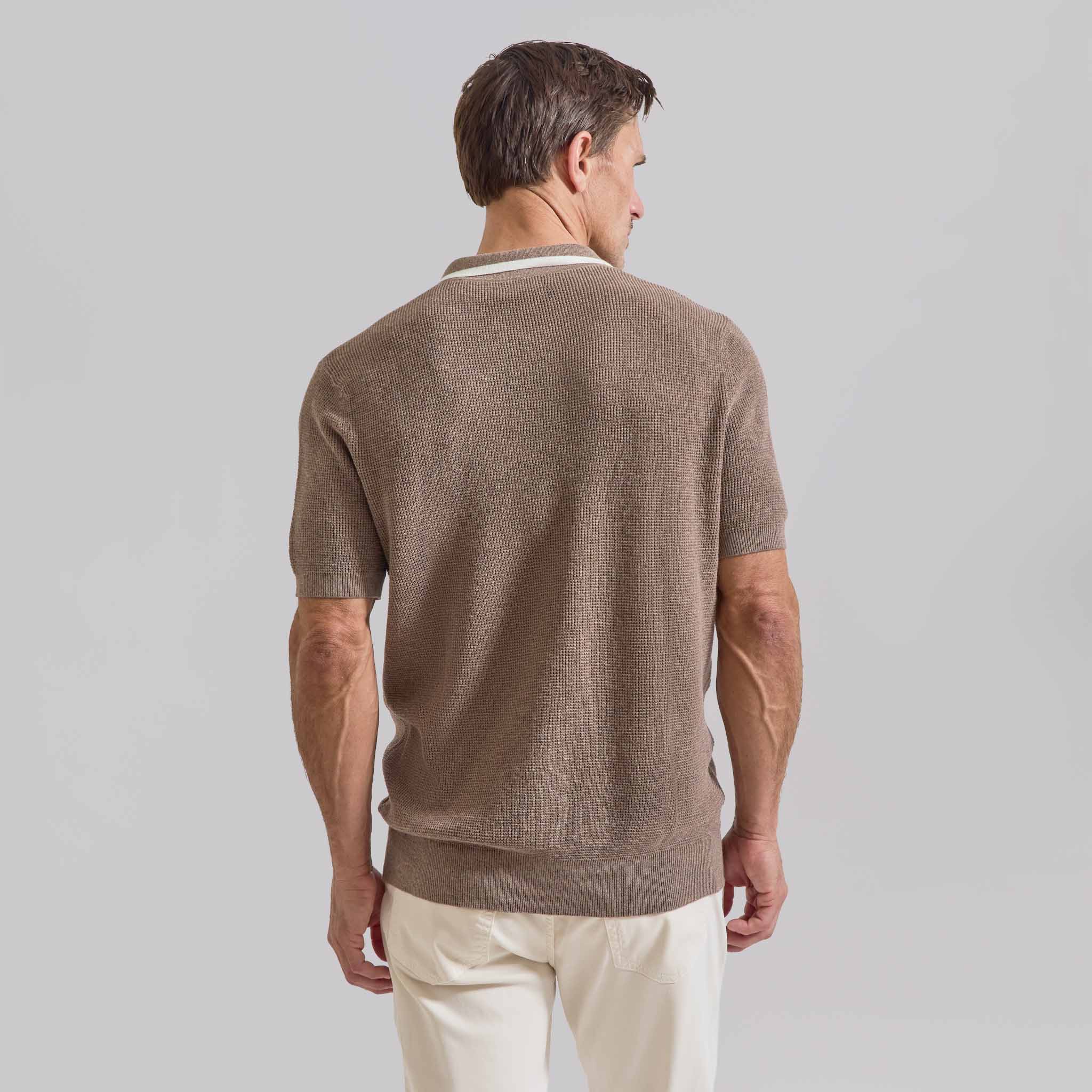 The Adair - Cotton Cashmere SS Polo w/Tipping - Camel / Off White
