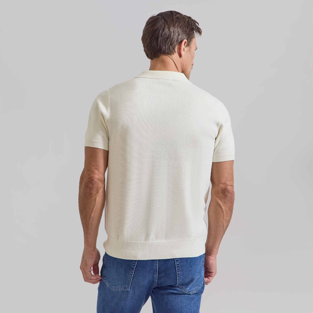 The William - Cotton/Cashmere Johnny Collar Polo - Off White/Heather Grey