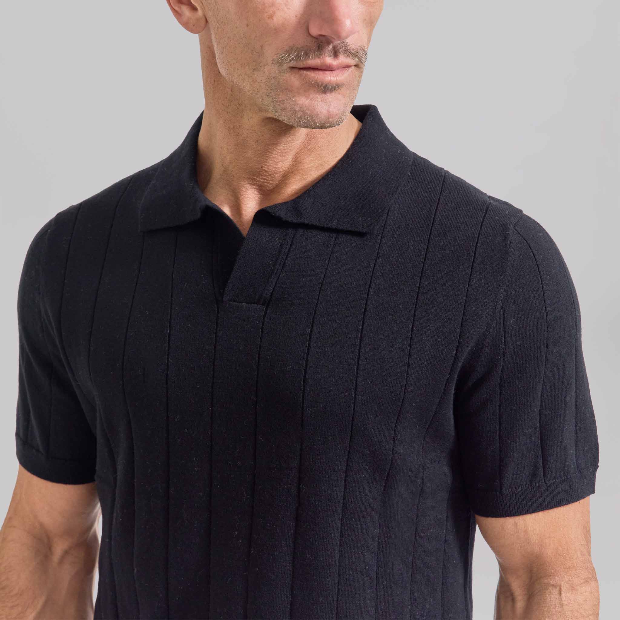 The Pearson - Cotton/Cashmere Striped SS Polo - Black