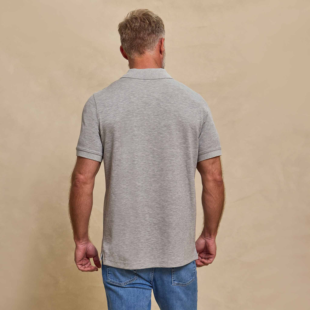 The Holden - Sand Washed Double Knit SS Polo - Heather Grey