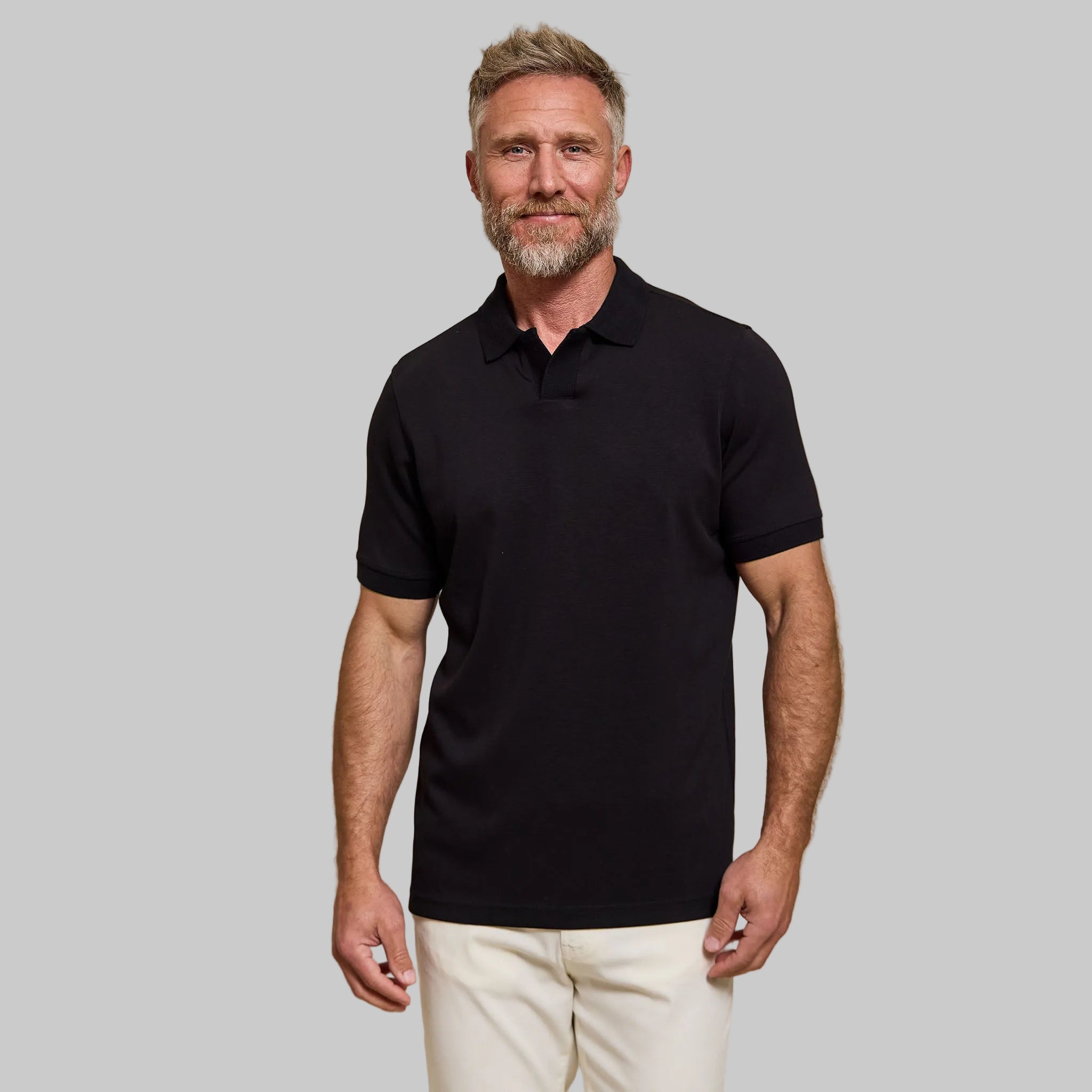 The Yates - Sand Washed Double Knit SS Polo - Black