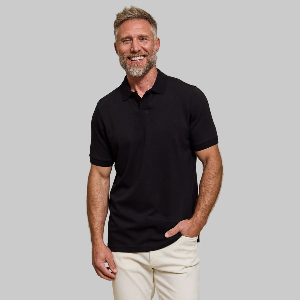 The Yates - Sand Washed Double Knit SS Polo - Black