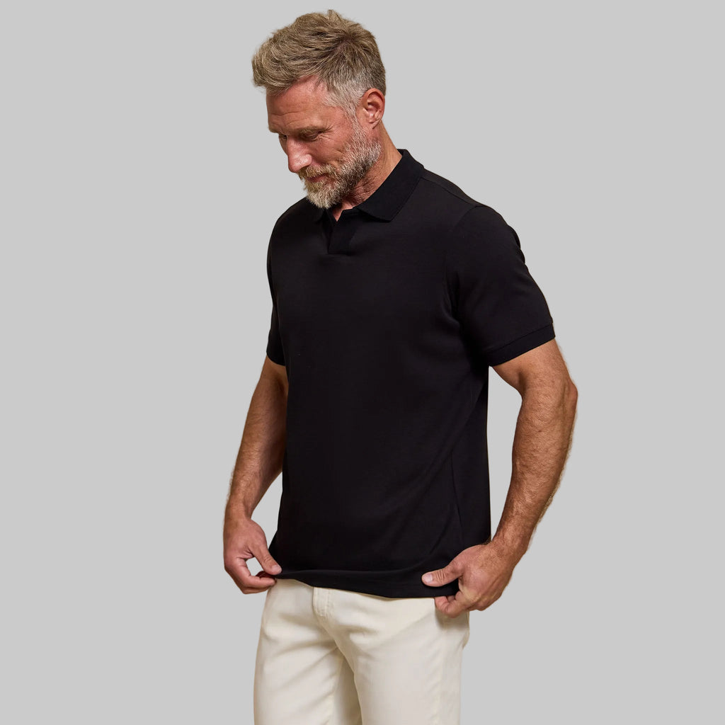 The Yates - Sand Washed Double Knit SS Polo - Black