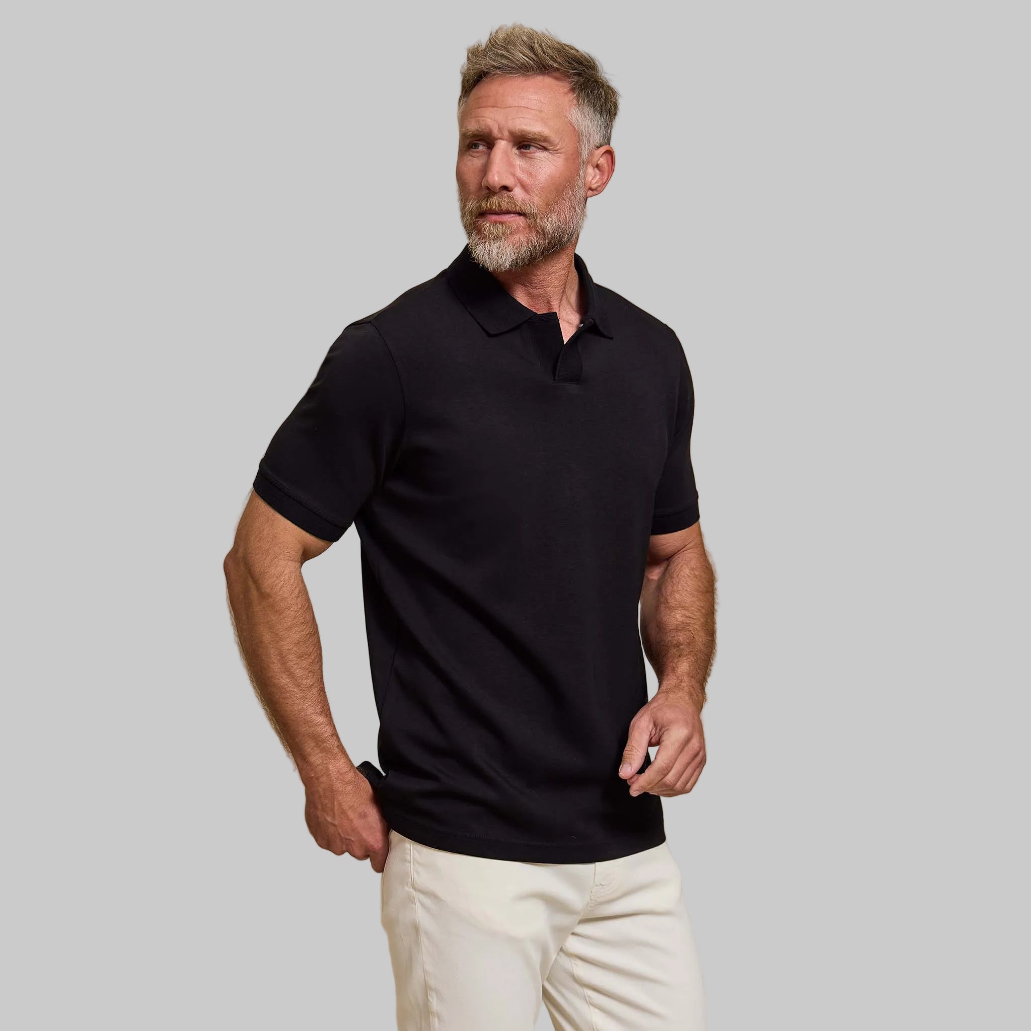The Yates - Sand Washed Double Knit SS Polo - Black