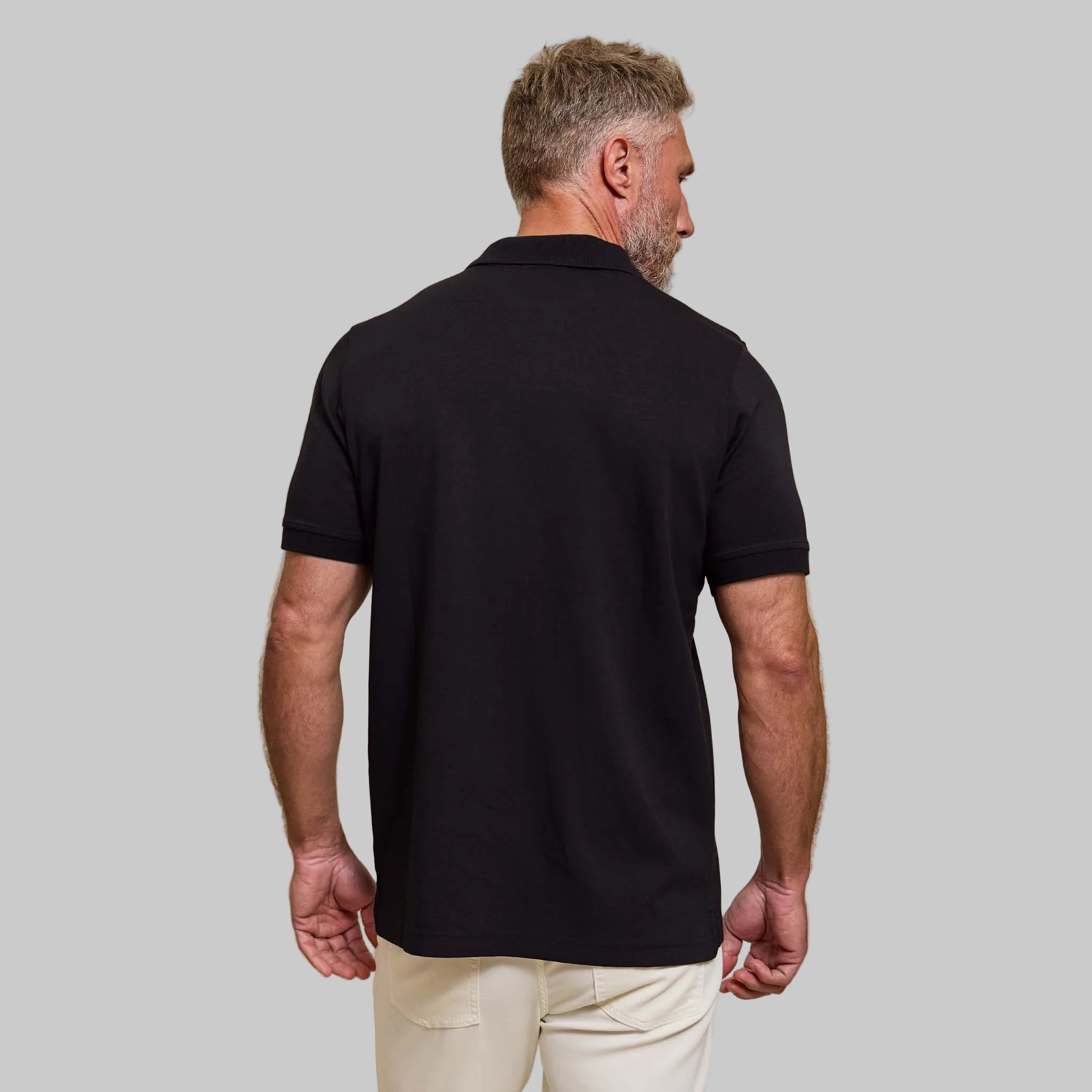 The Yates - Sand Washed Double Knit SS Polo - Black