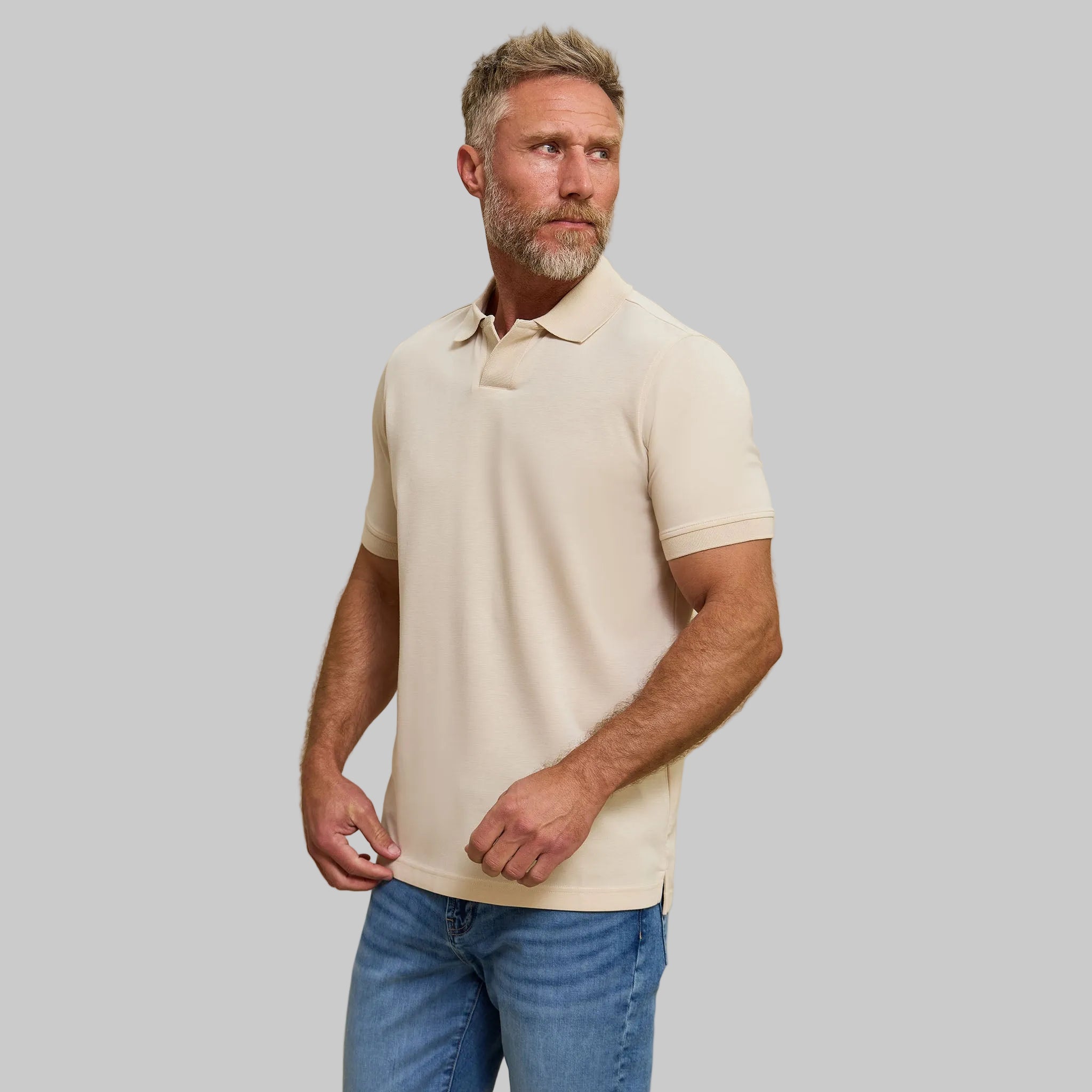 The Yates - Sand Washed Double Knit SS Polo - Sand