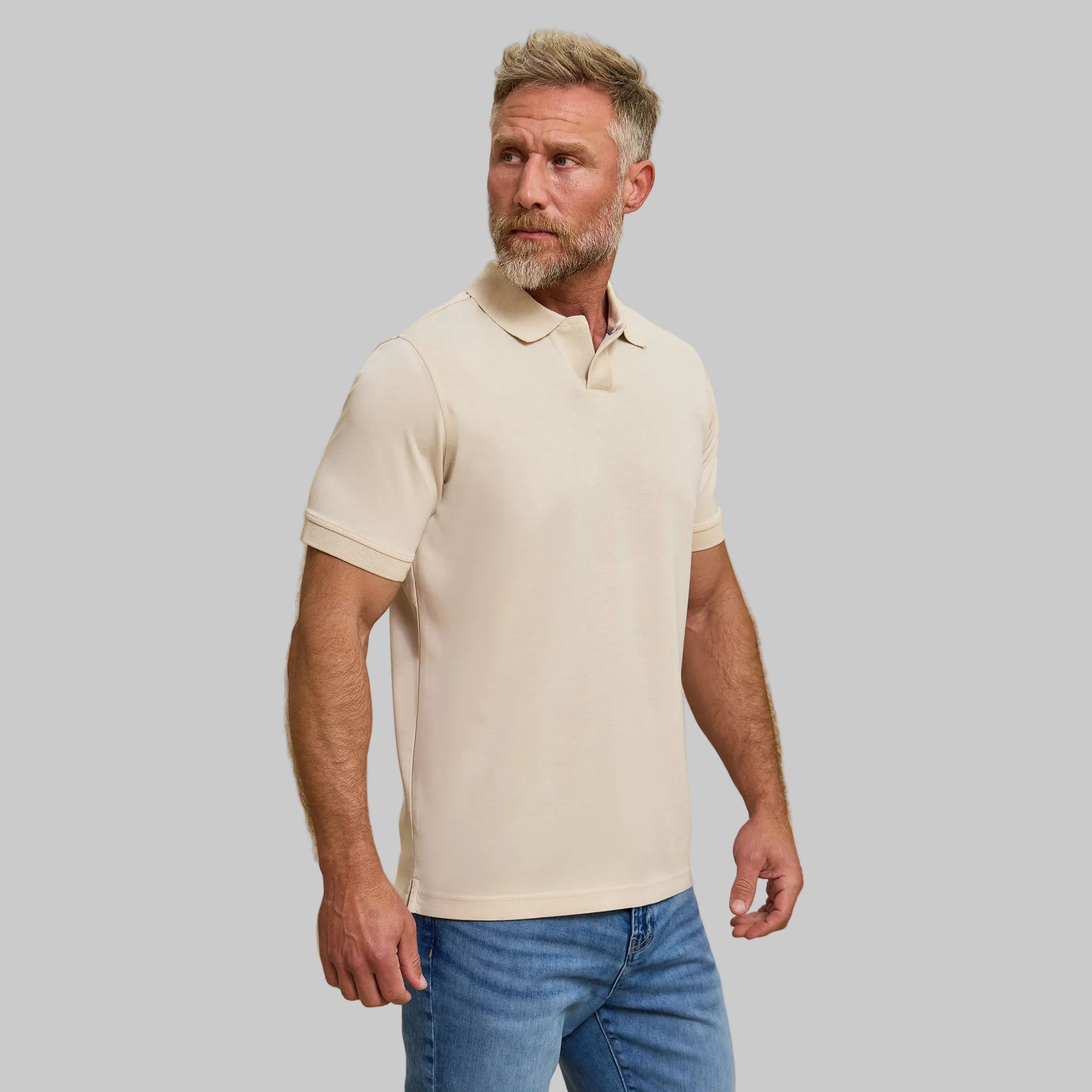 The Yates - Sand Washed Double Knit SS Polo - Sand