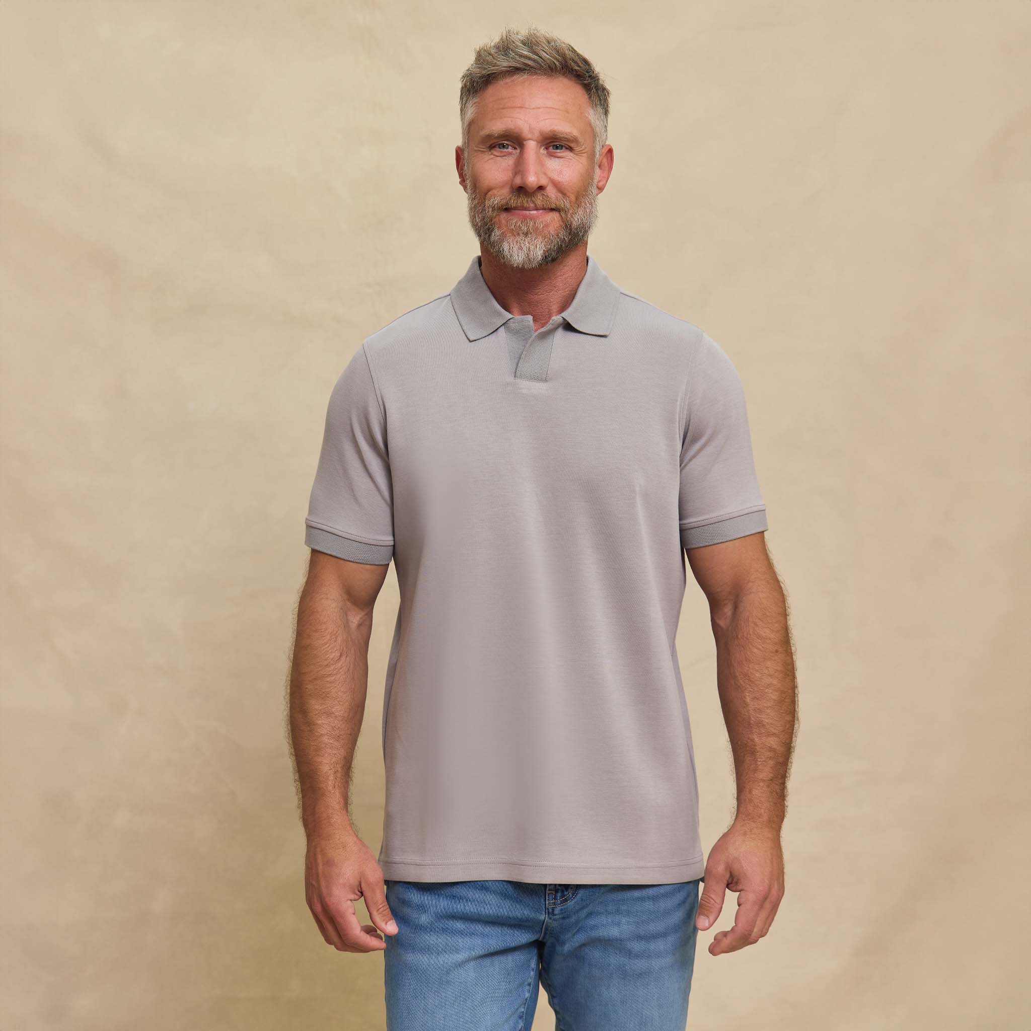 The Yates - Sand Washed Double Knit SS Polo - Grey