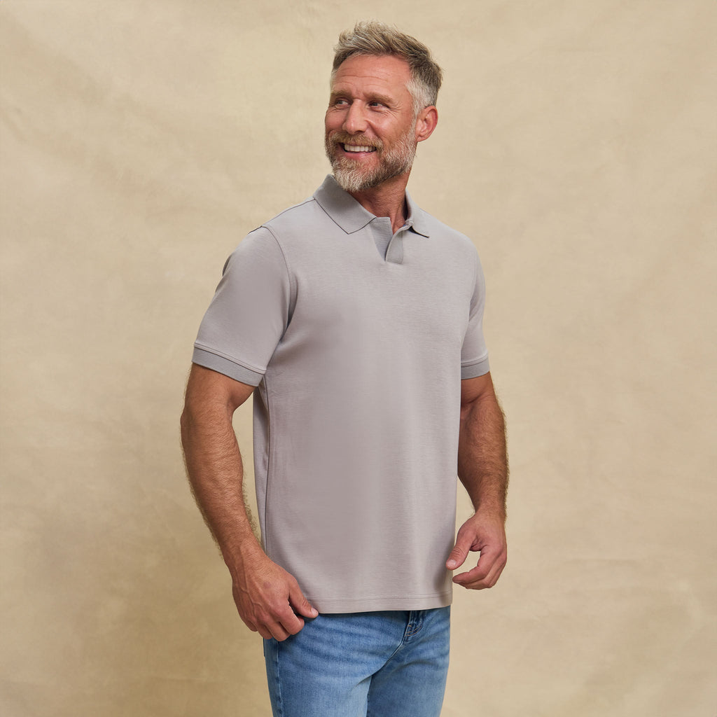 The Yates - Sand Washed Double Knit SS Polo - Grey