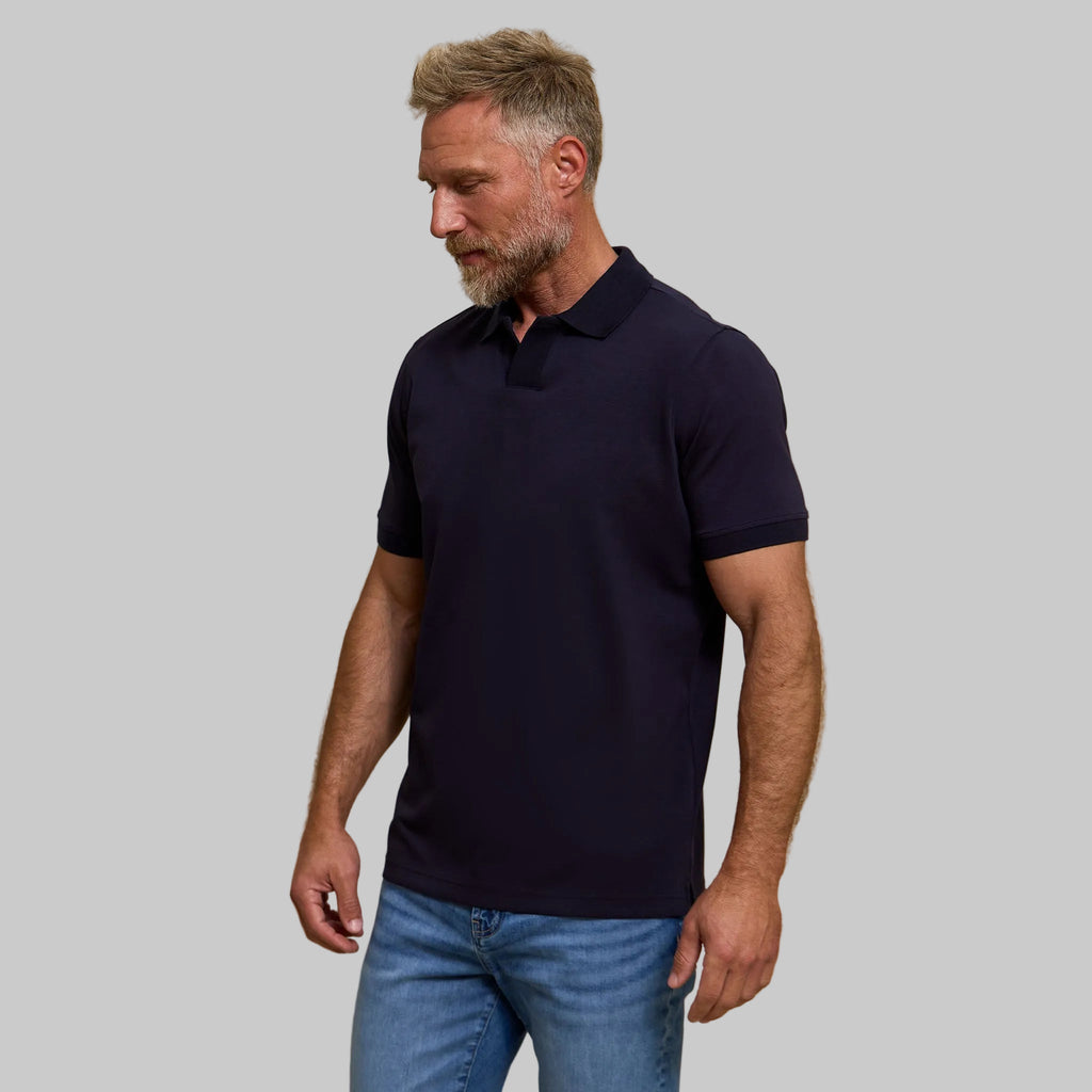 The Yates - Sand Washed Double Knit SS Polo - Navy