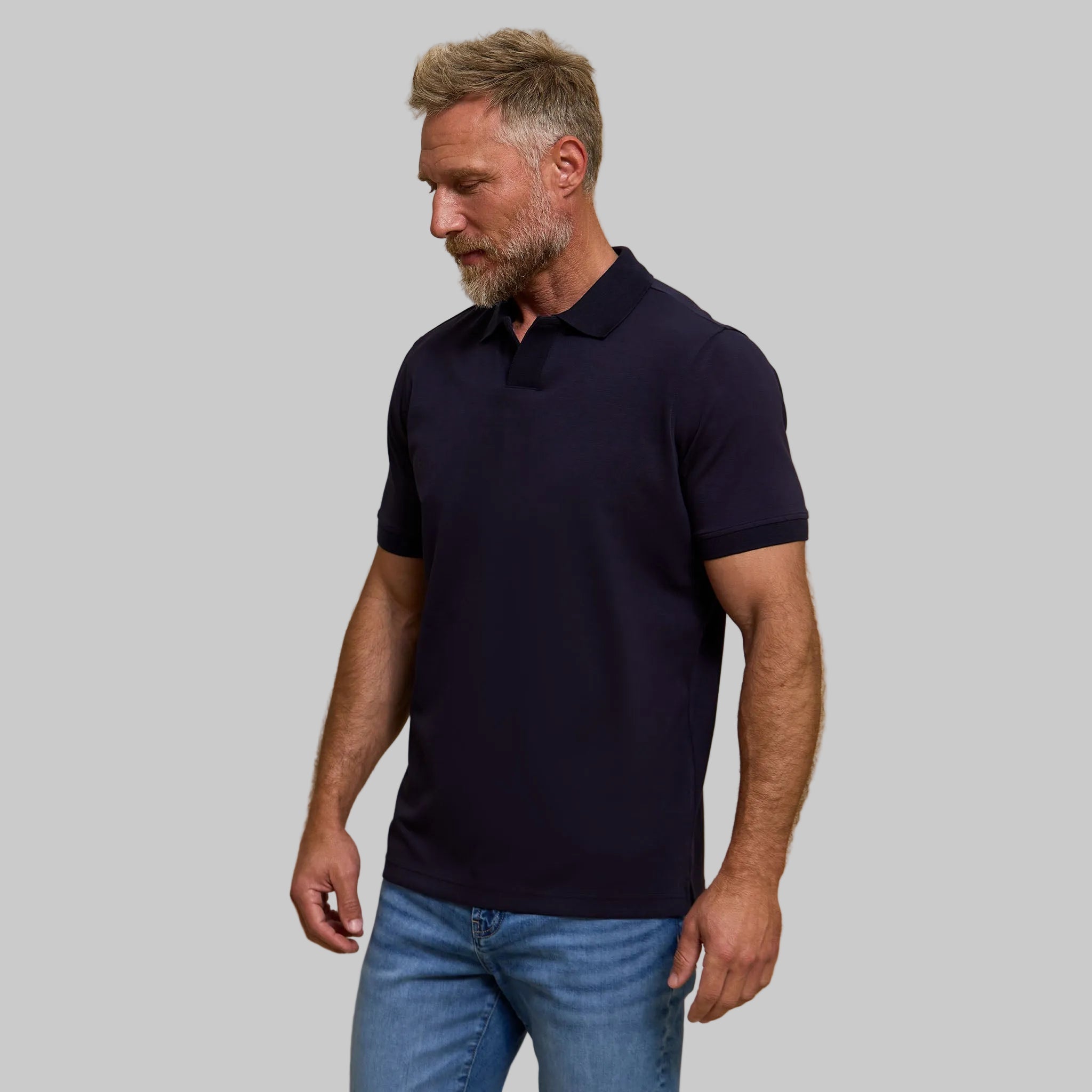 The Yates - Sand Washed Double Knit SS Polo - Navy