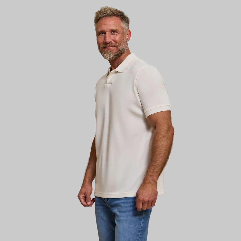 The Yates - Sand Washed Double Knit SS Polo - White
