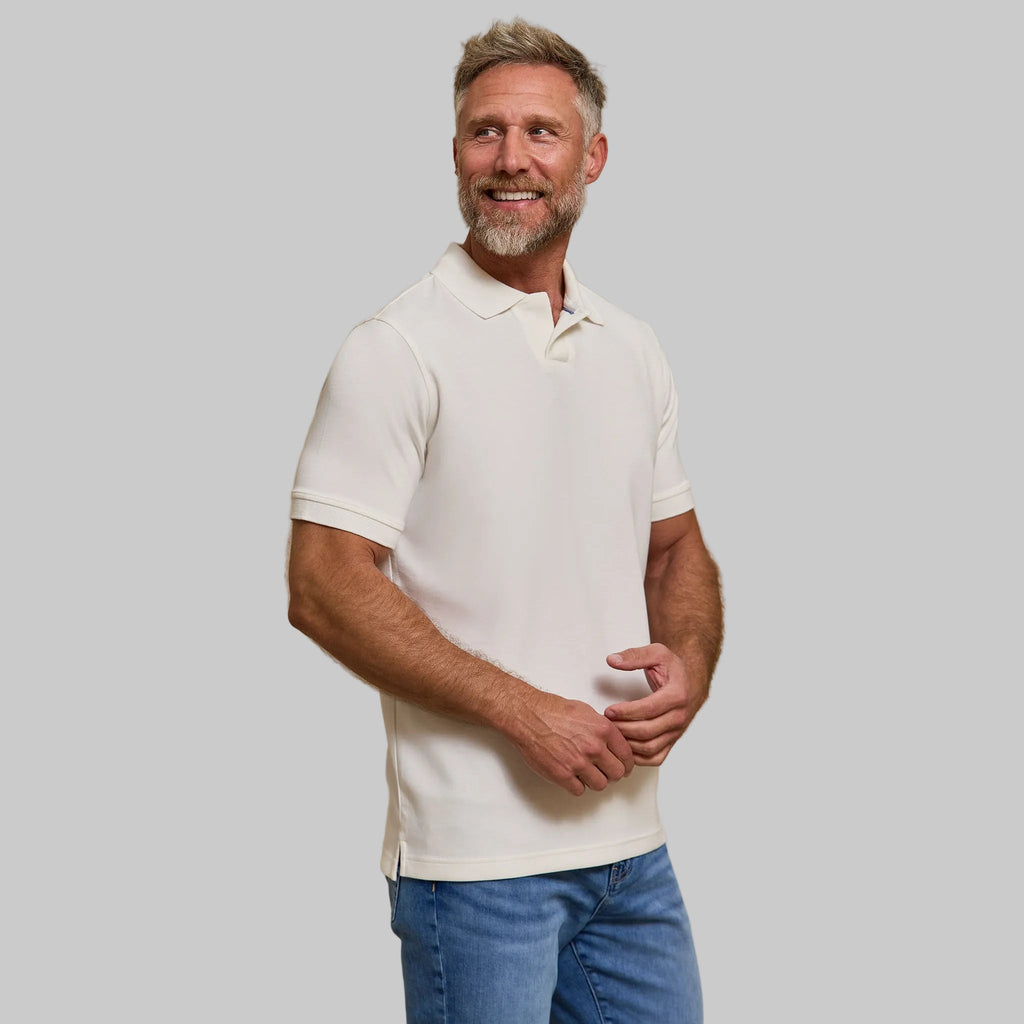 The Yates - Sand Washed Double Knit SS Polo - White