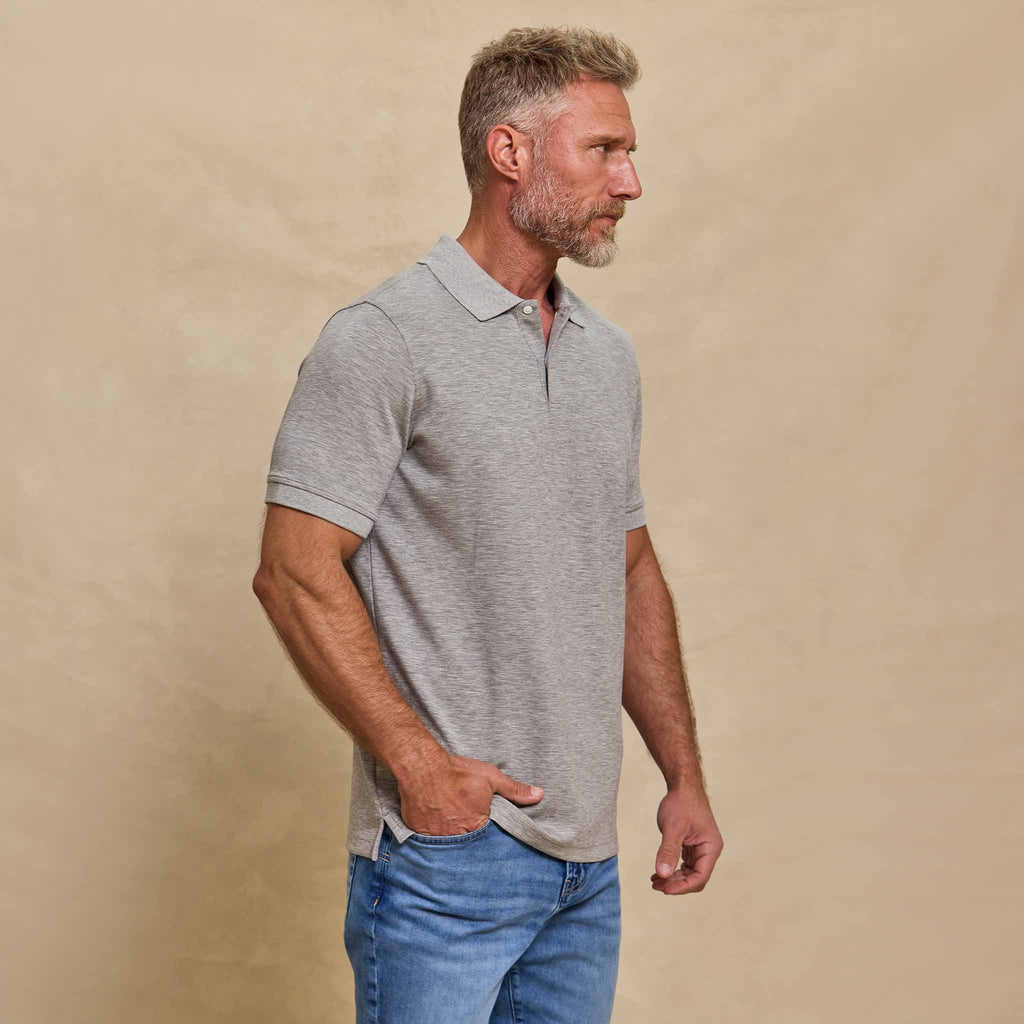 The Holden - Sand Washed Double Knit SS Polo - Heather Grey