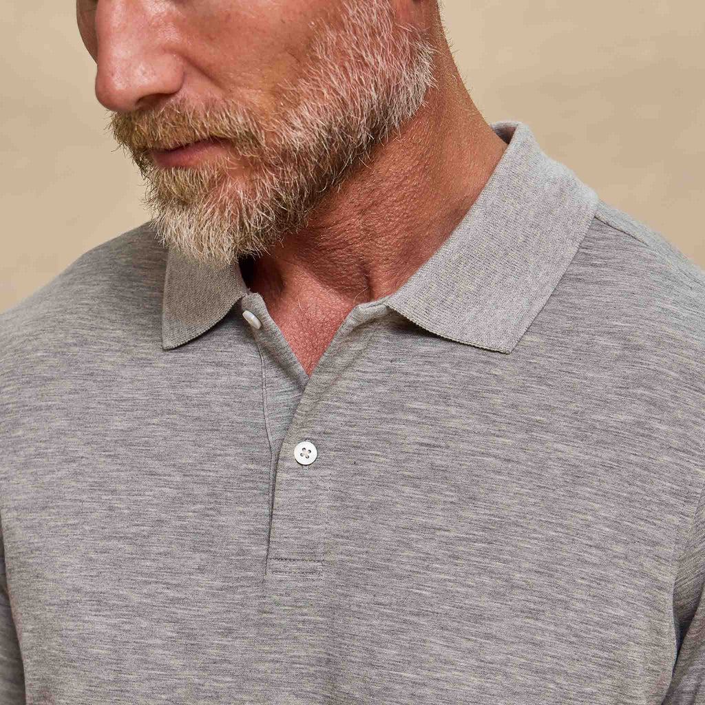 The Holden - Sand Washed Double Knit SS Polo - Heather Grey