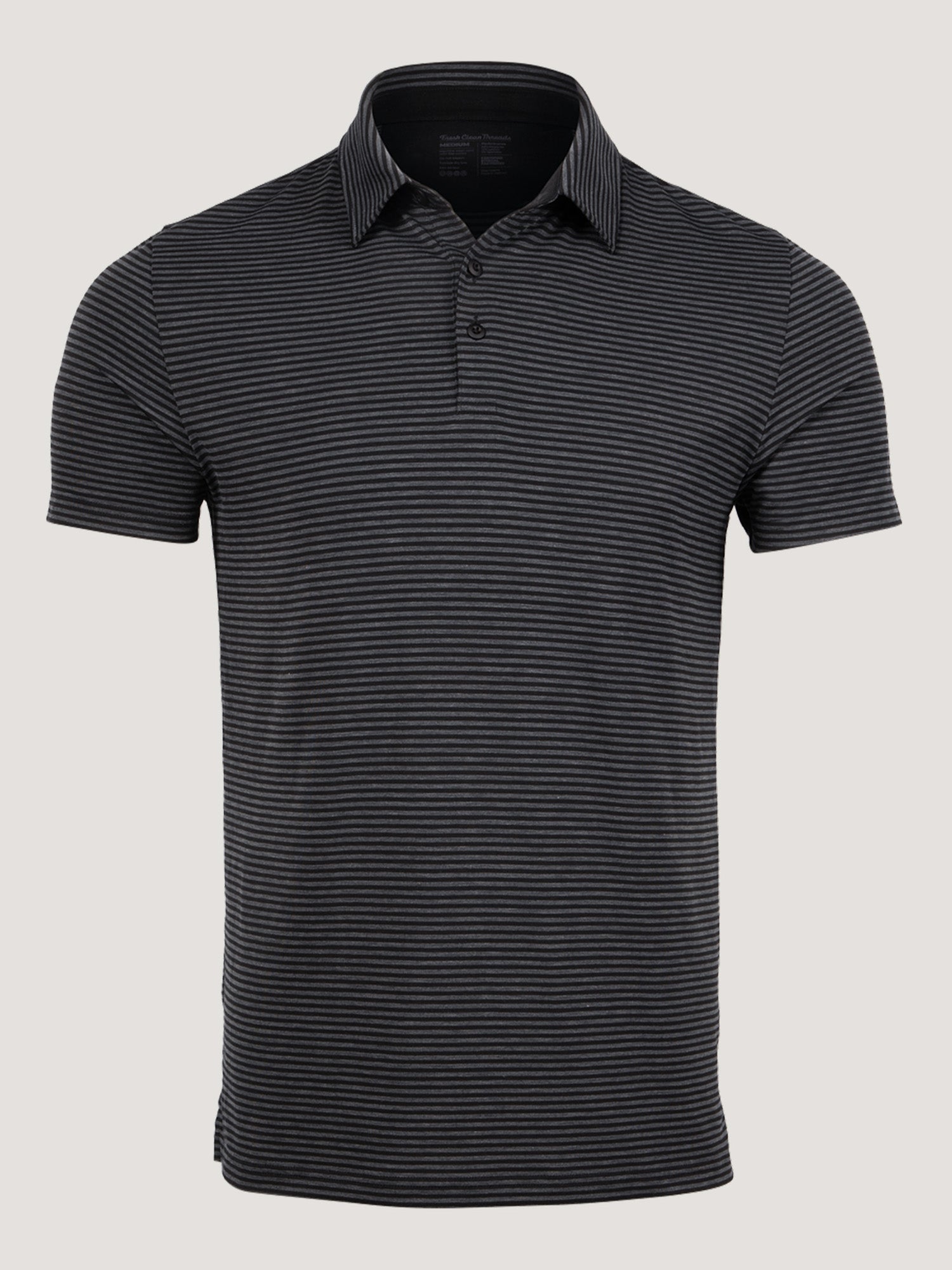 Black + Charcoal Striped Performance Polo