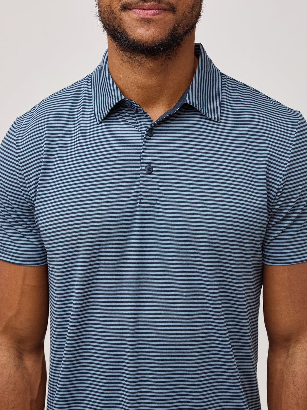 Navy + Wedgewood Striped Performance Polo