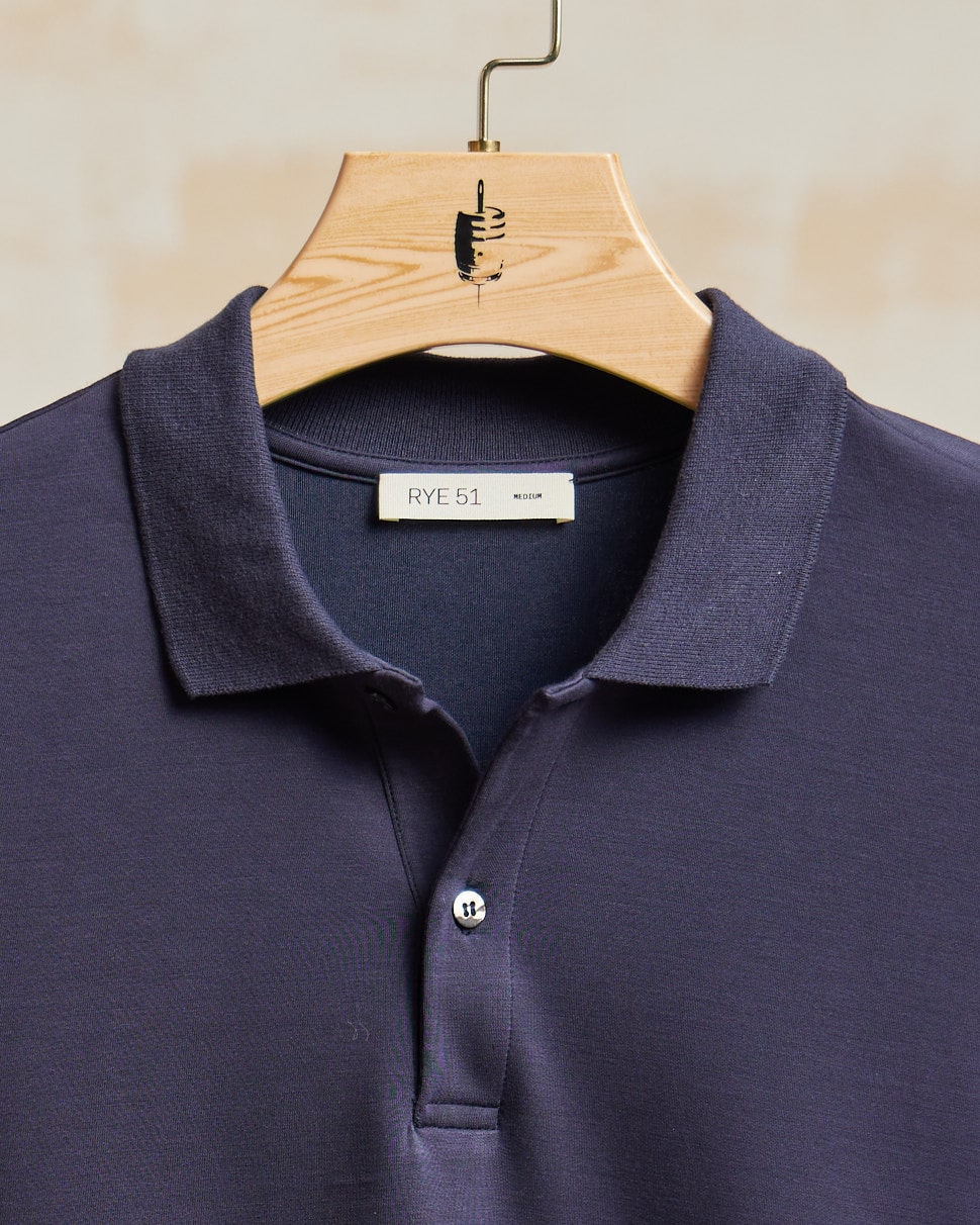 The Holden - Stone Washed Double Knit LS Polo - Navy